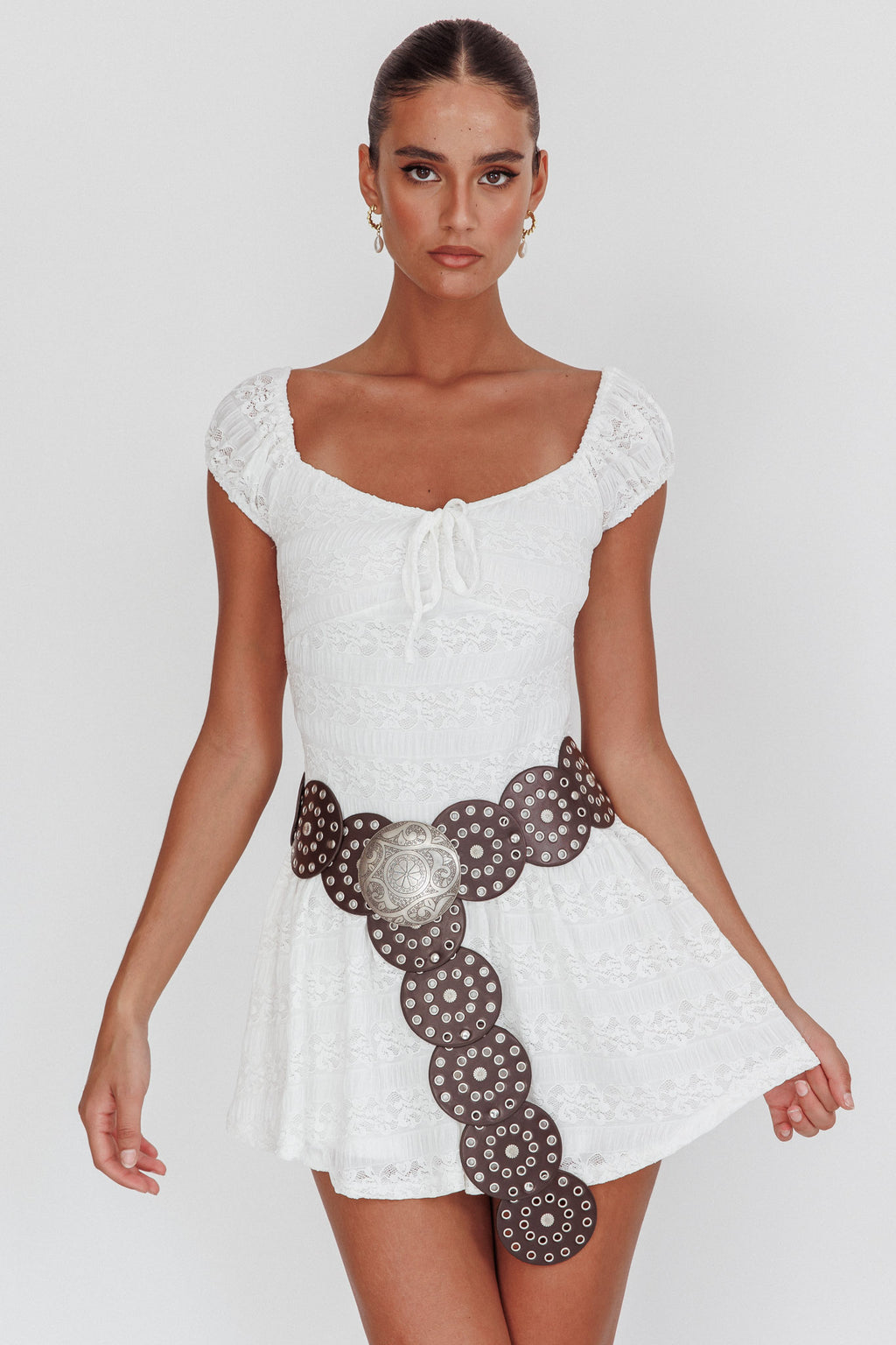 Mirela Cap Sleeve Lace Mini Dress White Mirela Cap Sleeve Lace Mini Dress White