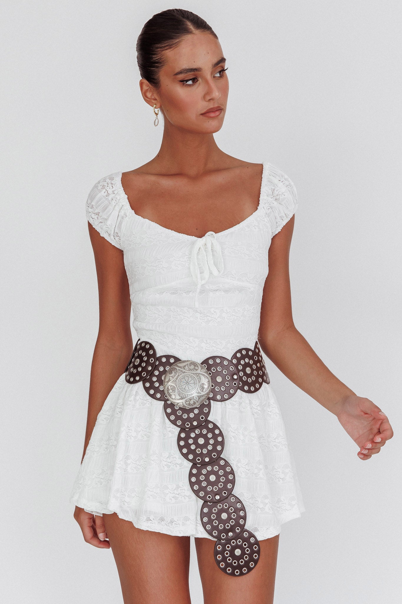 Mirela Cap Sleeve Lace Mini Dress White by Selfie Leslie