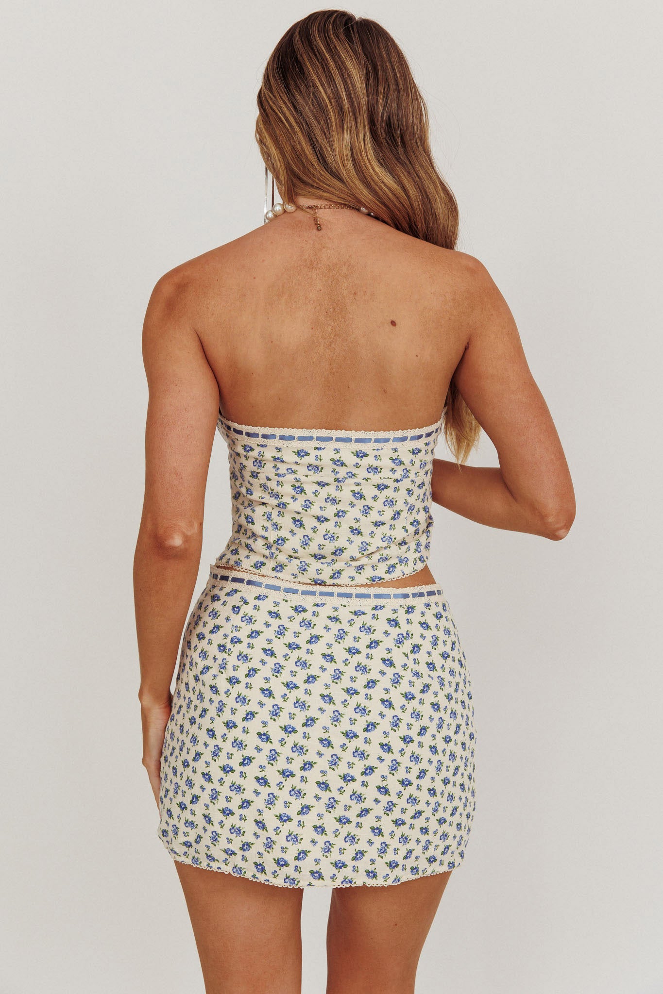 Arrietty Floral Strapless Top Blue by Selfie Leslie
