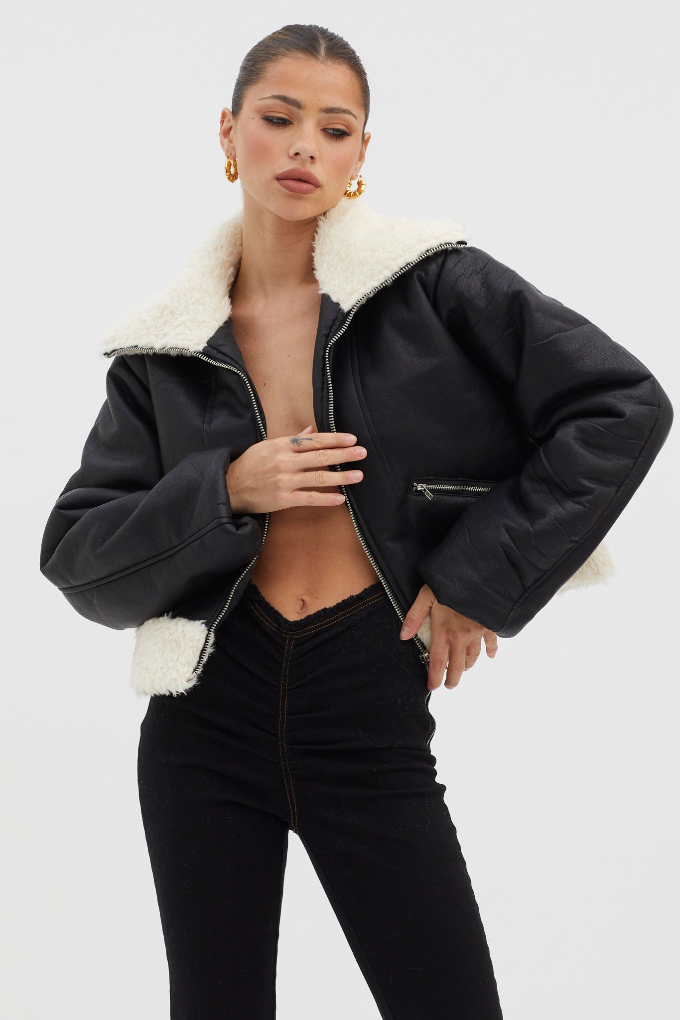 Camden Sherpa Trim Zip Jacket Black by Selfie Leslie