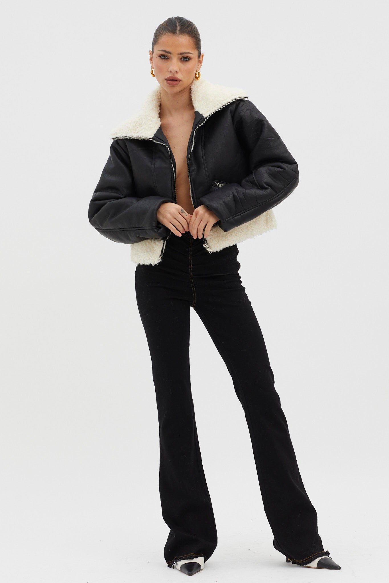 Camden Sherpa Trim Zip Jacket Black by Selfie Leslie