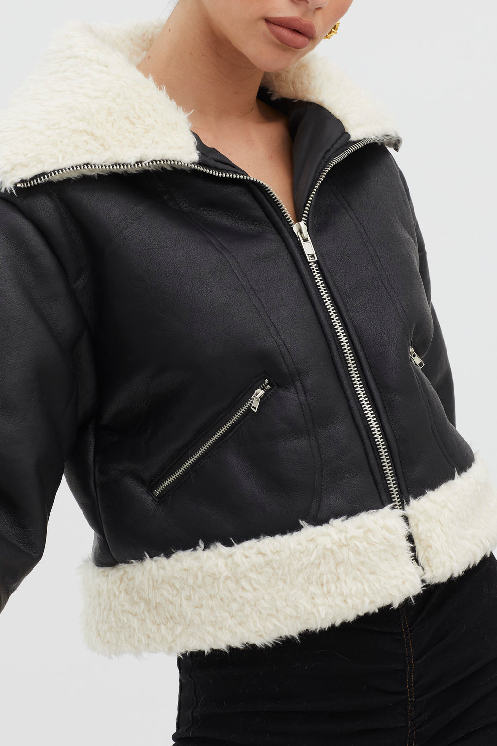 Camden Sherpa Trim Zip Jacket Black by Selfie Leslie