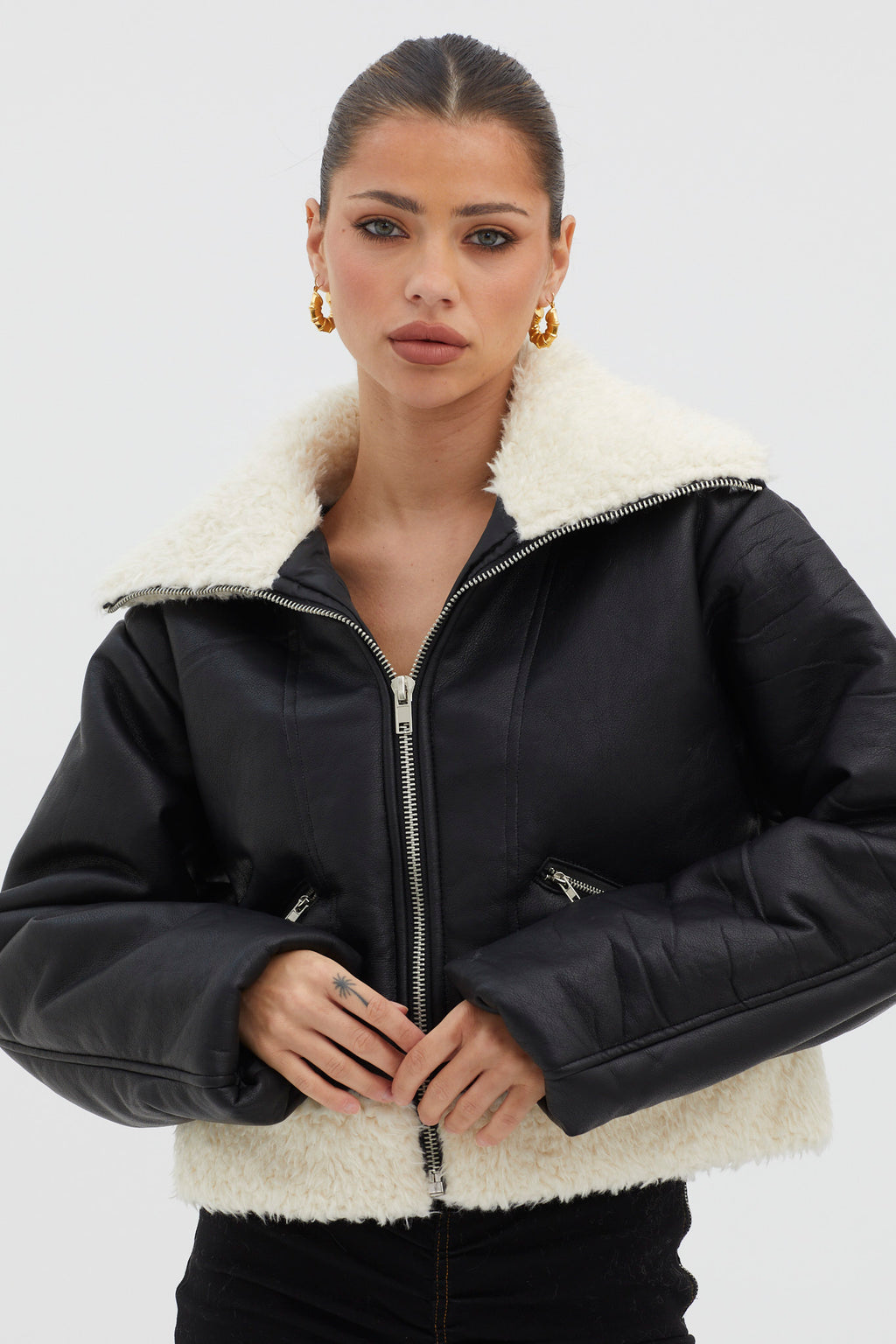 Camden Sherpa Trim Zip Jacket Black by Selfie Leslie