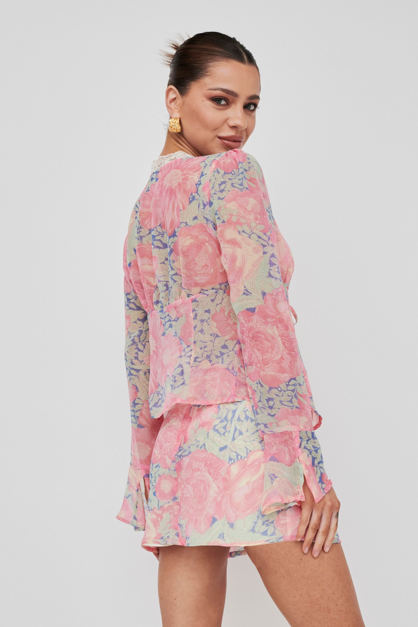 Sincerity Mini Skirt Floral Print Blue by Selfie Leslie