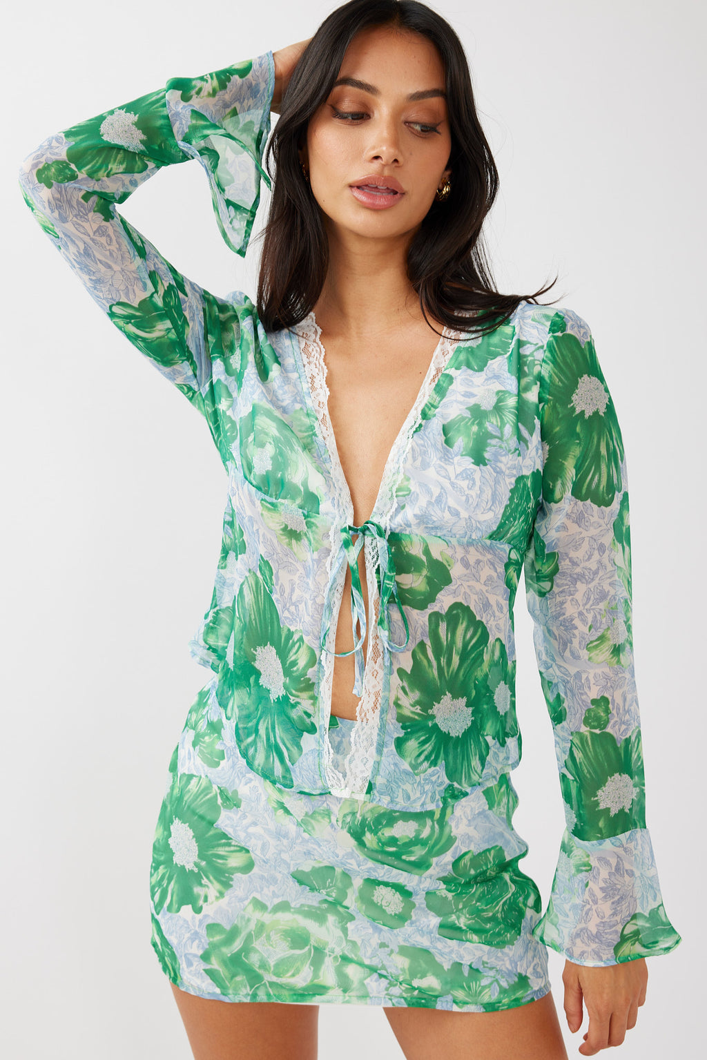 Sincerity Mini Skirt Floral Print Green by Selfie Leslie