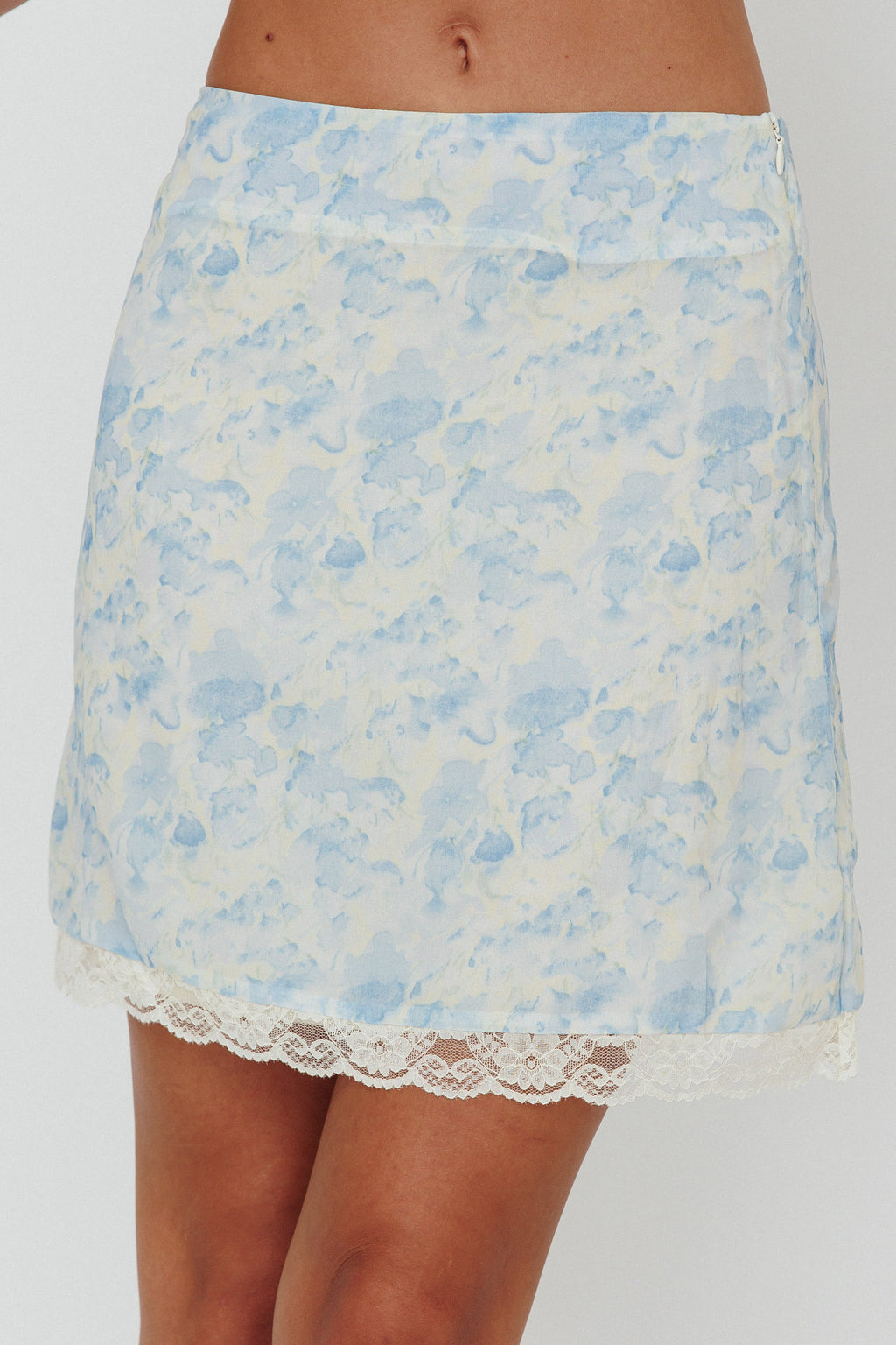 Palmer Lace Trim Mini Skirt Blue by Selfie Leslie