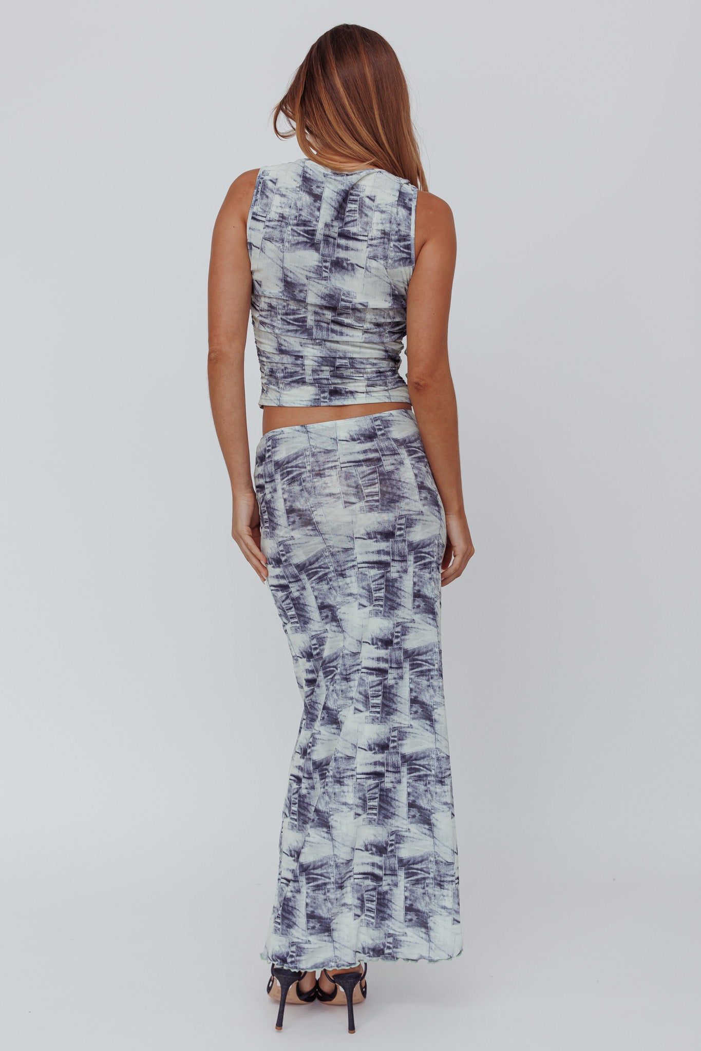 Conspire Print Maxi Skirt Blue Denim by Selfie Leslie