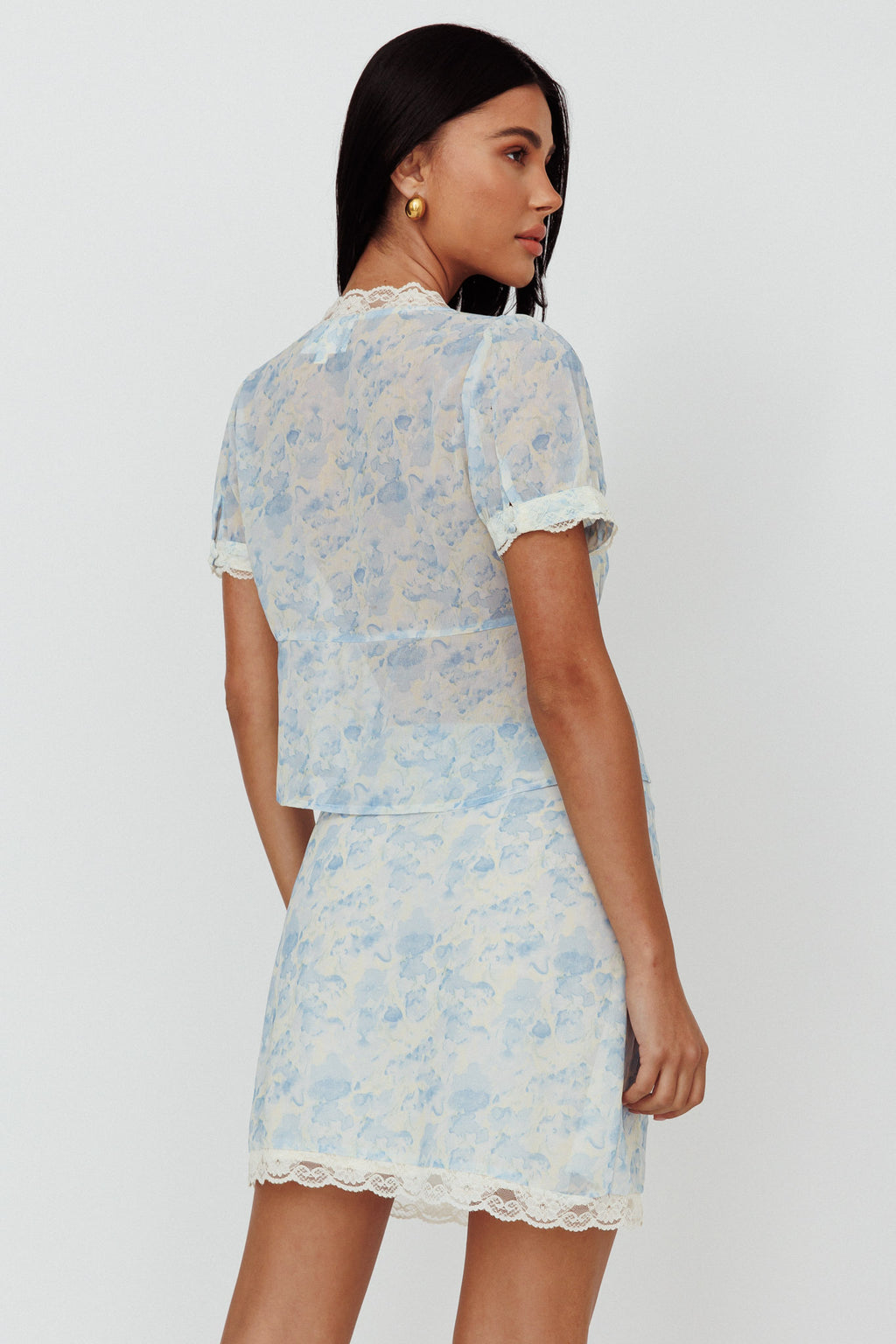 Palmer Lace Trim Blouse Top Blue by Selfie Leslie