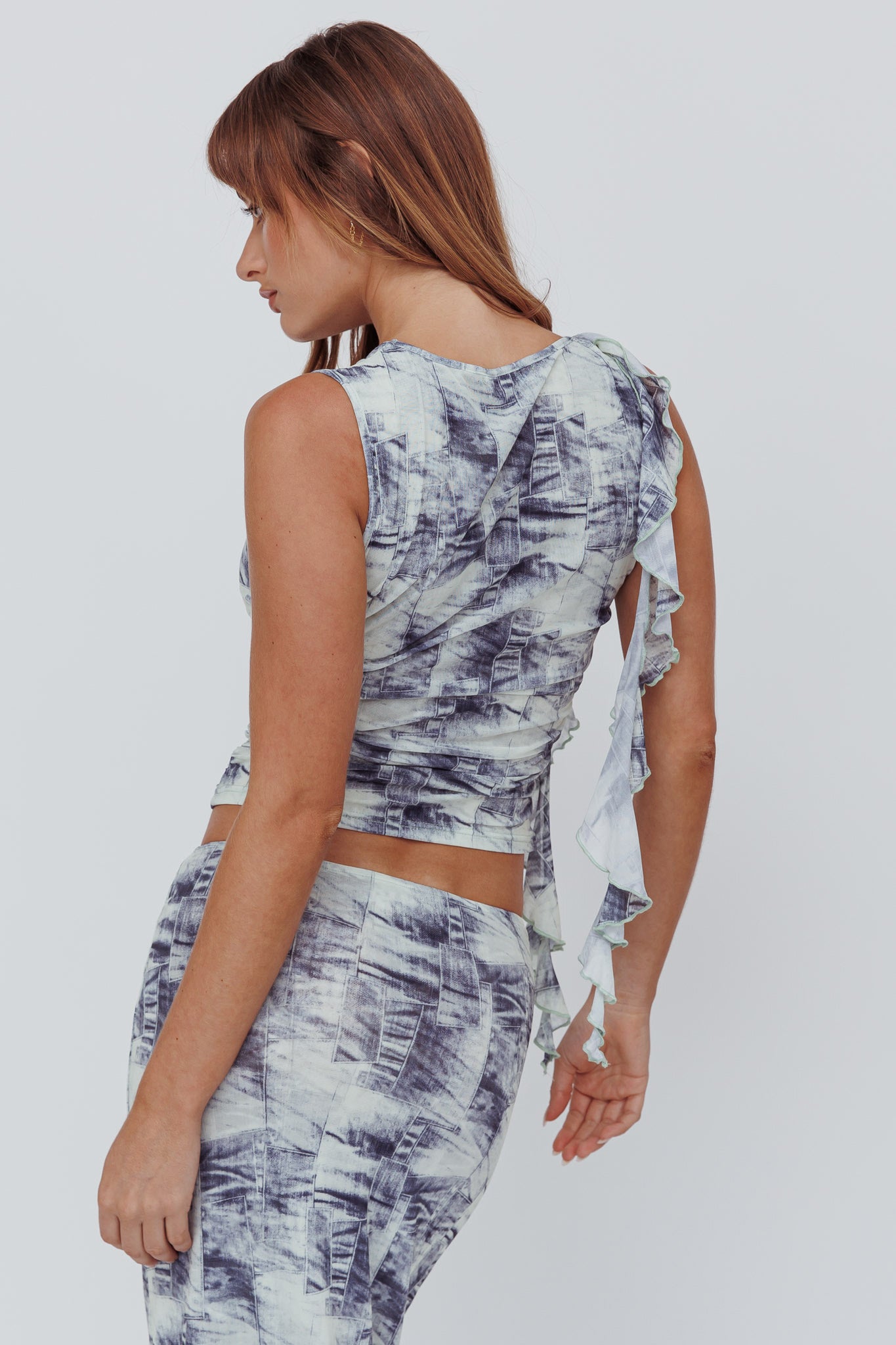 Conspire Sleeveless Print Top Blue Denim by Selfie Leslie