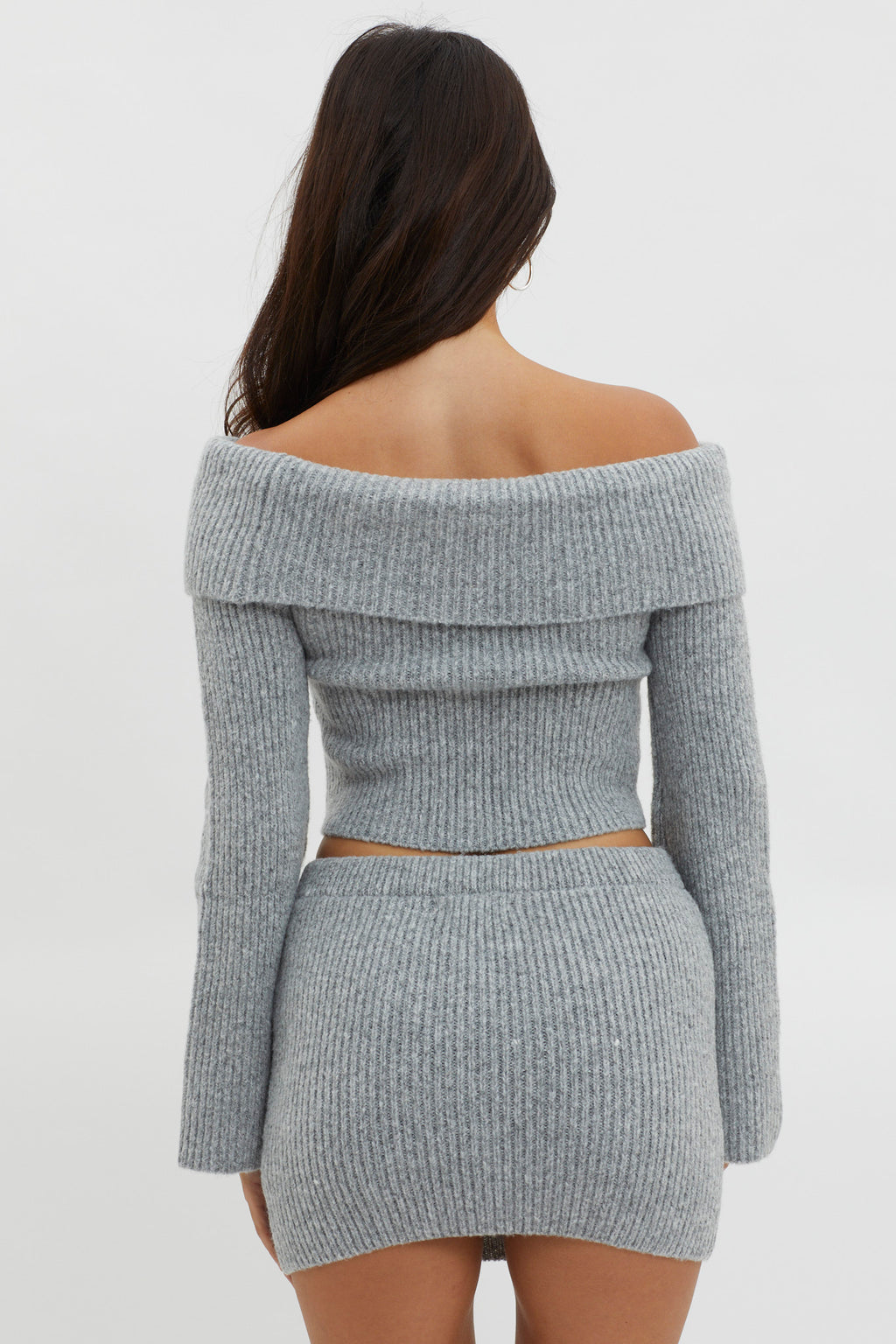Early Snow Off-Shoulder Knit Top Grey by Selfie Leslie