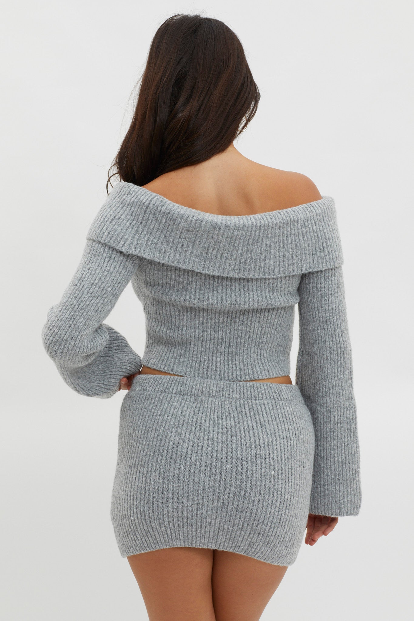 Early Snow Ribbed Knit Skirt Grey by Selfie Leslie