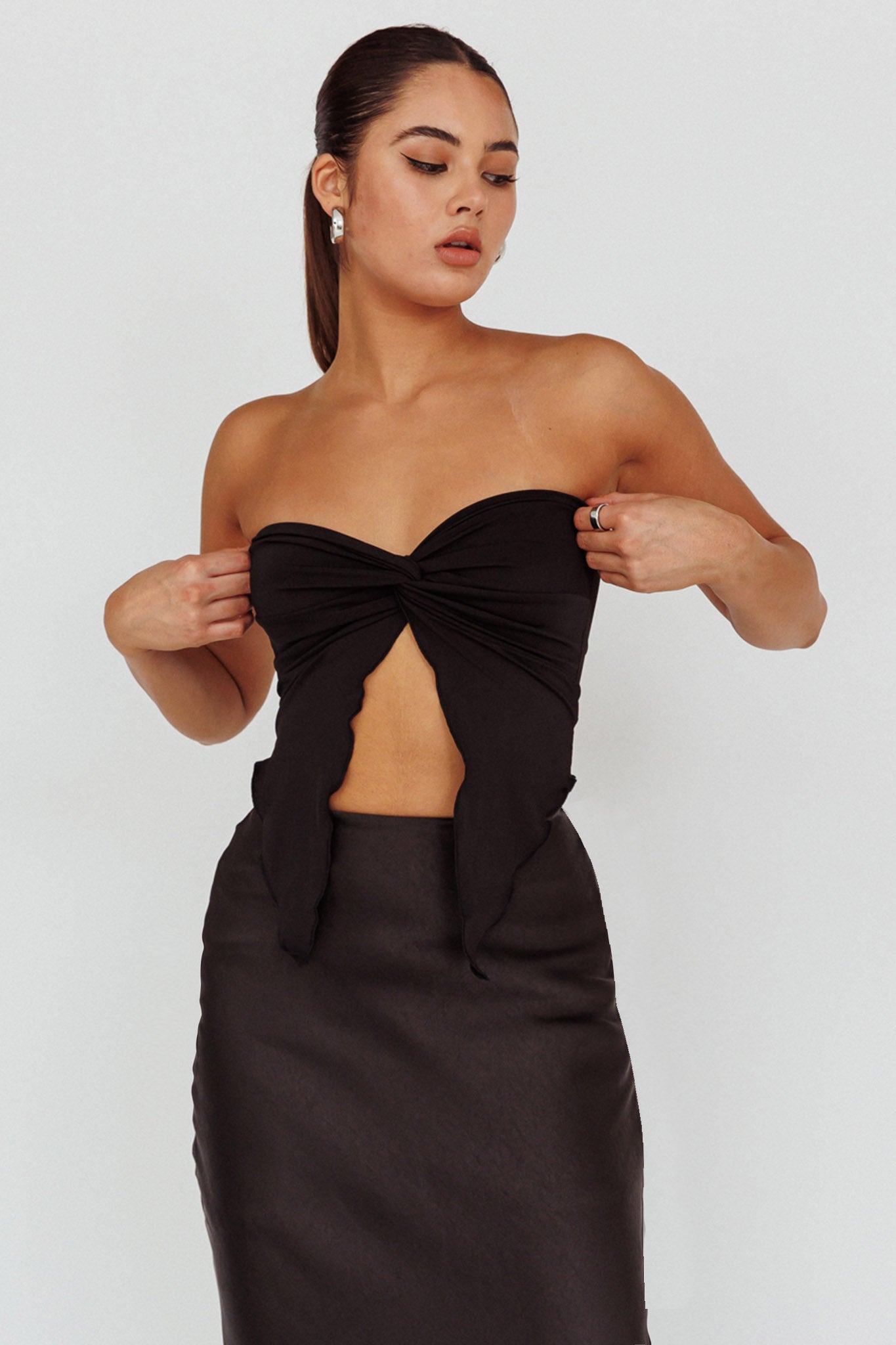 Lulu Strapless Crop Top Black by Selfie Leslie