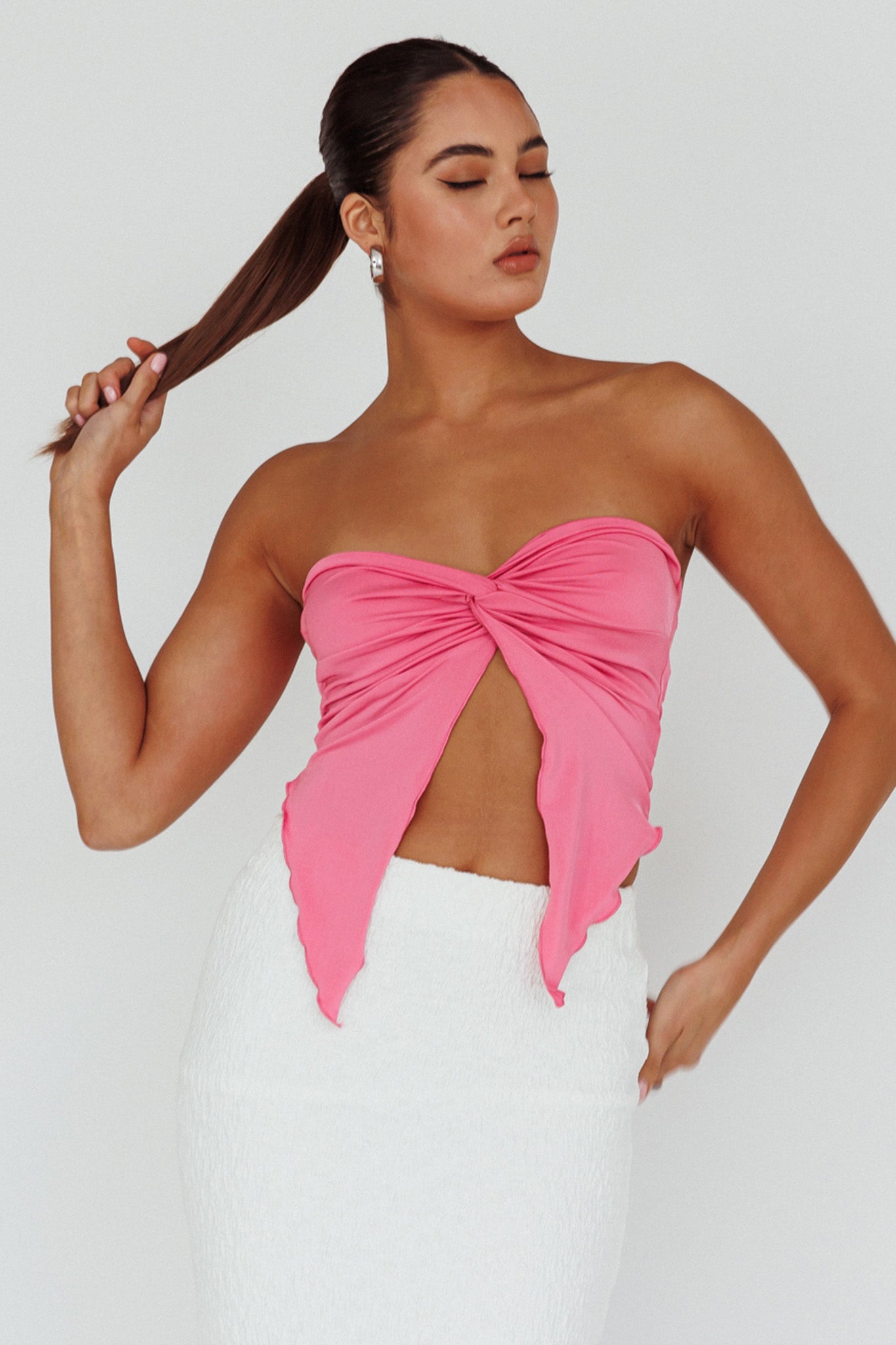 Lulu Strapless Crop Top Candy Pink by Selfie Leslie