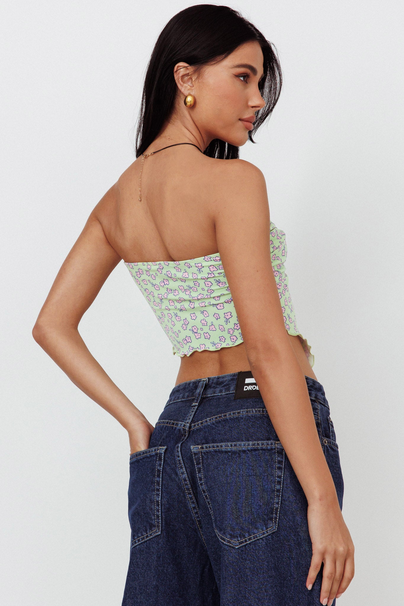 Lulu Strapless Crop Top Lime/Pink by Selfie Leslie
