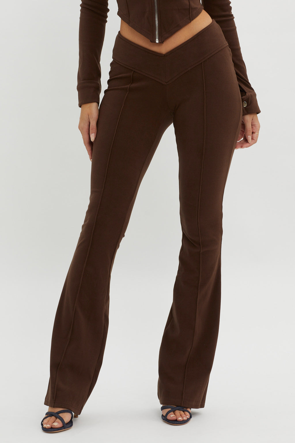 Better Not V-Waist Pants Chocolate by Selfie Leslie