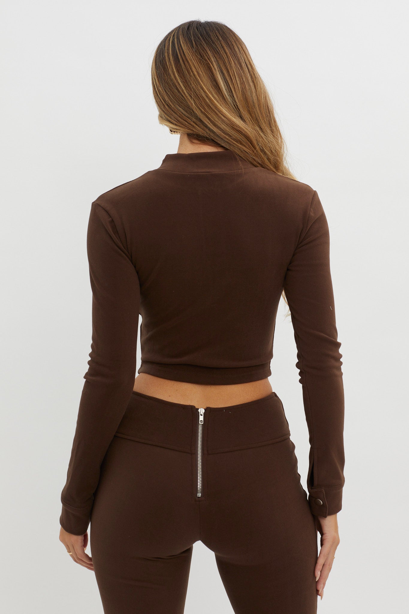 Better Not Long Sleeve V-Waist Top Chocolate by Selfie Leslie