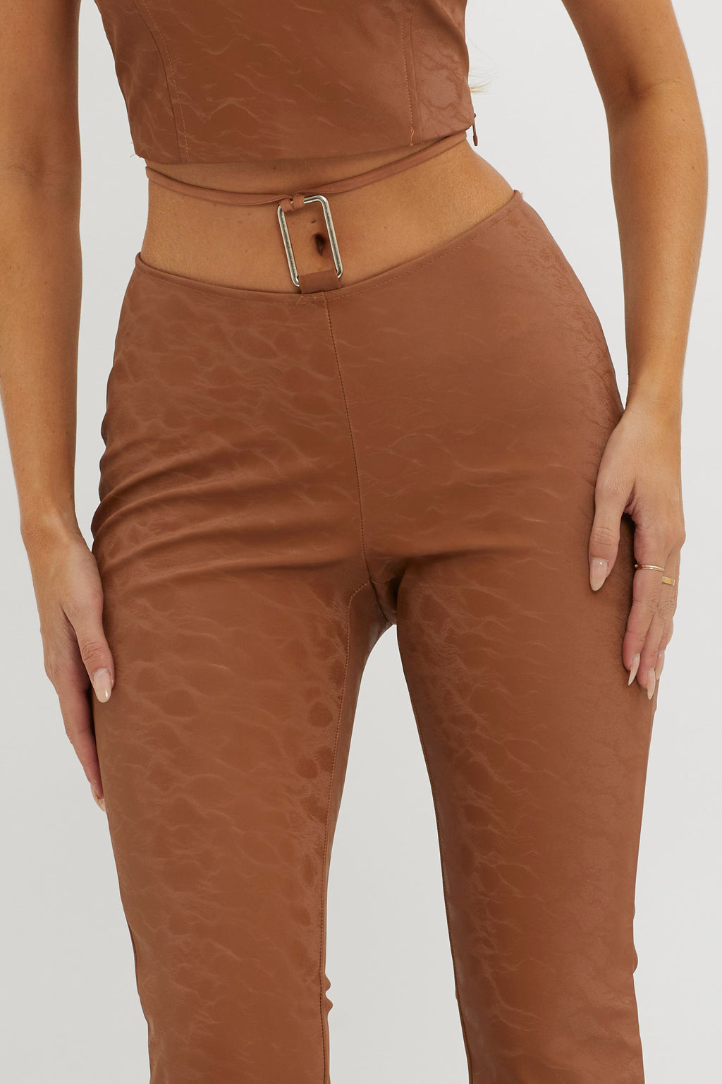 She's A Gemini Faux Leather Pants Mud by Selfie Leslie