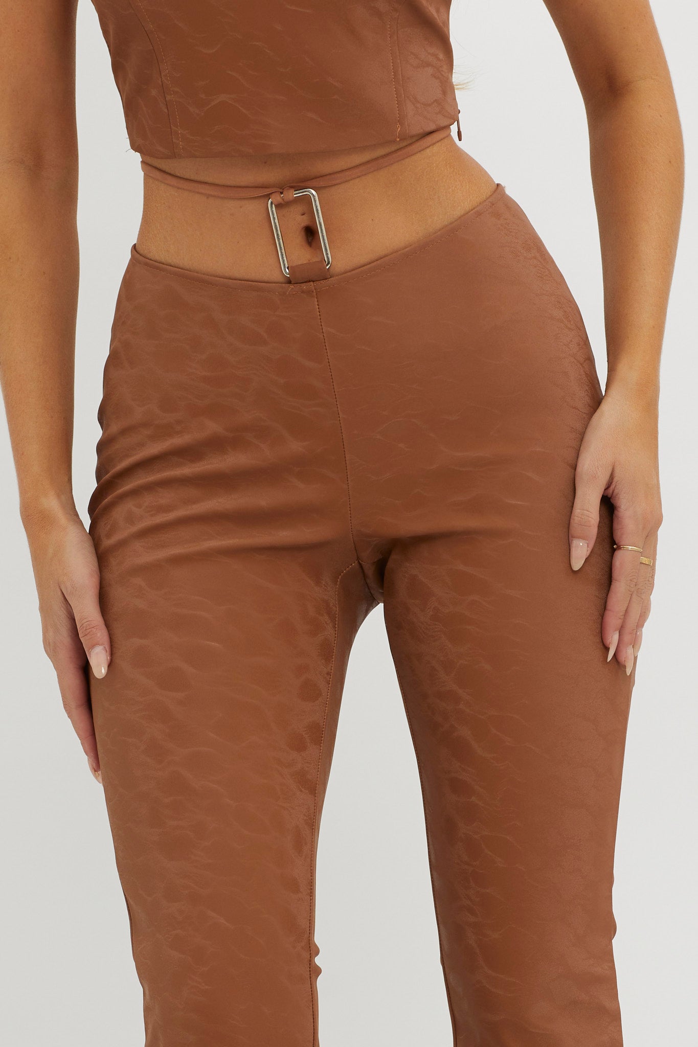 She's A Gemini Faux Leather Pants Mud by Selfie Leslie