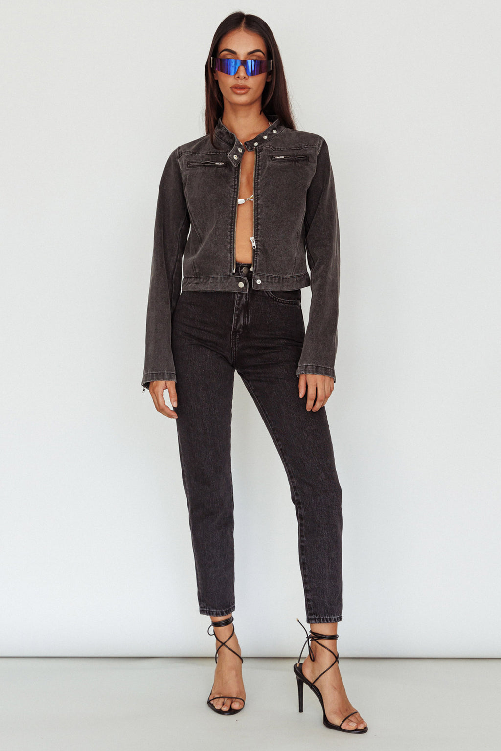 Girona Zipper Jacket Black Denim by Selfie Leslie