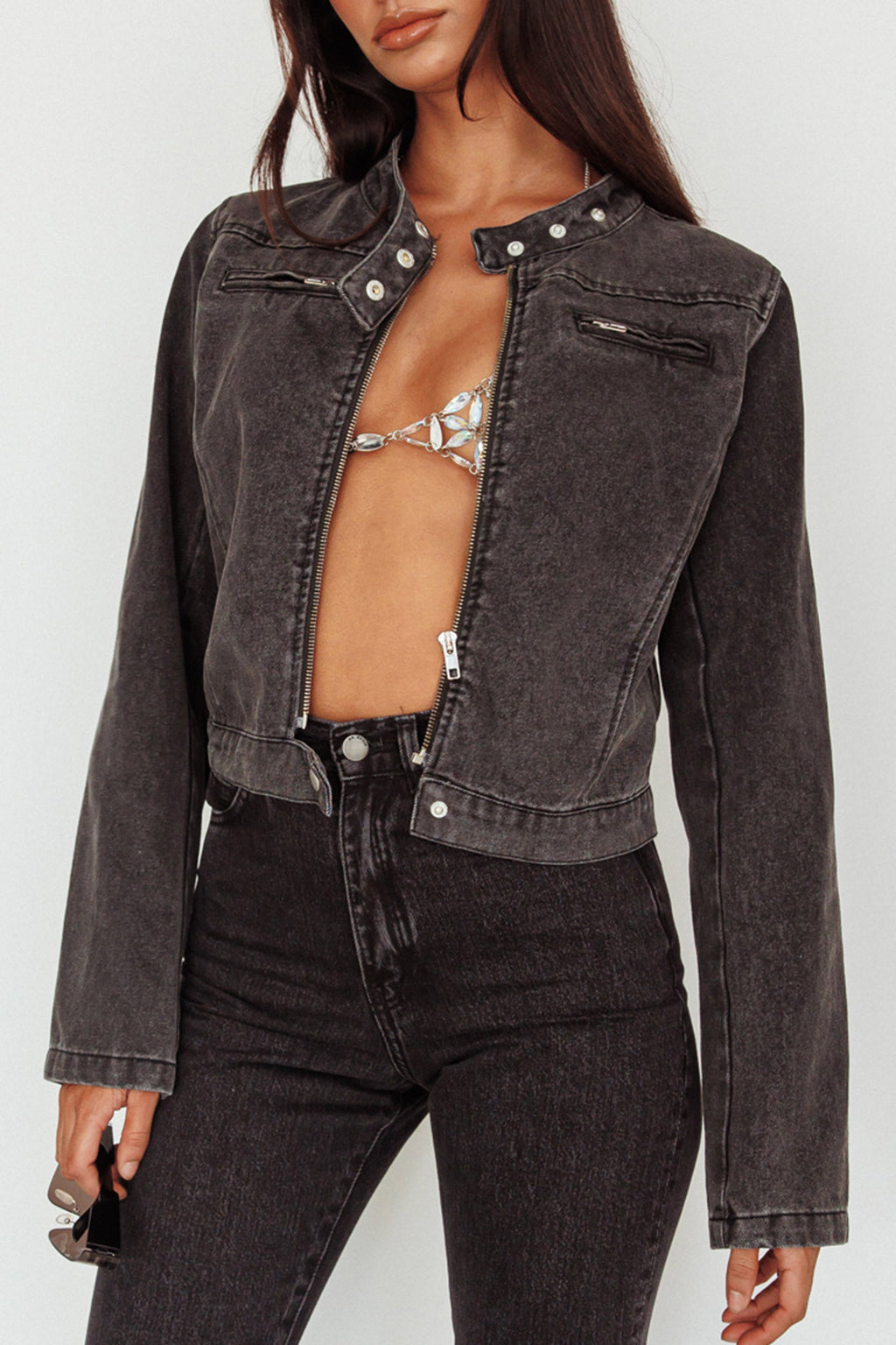 Girona Zipper Jacket Black Denim by Selfie Leslie