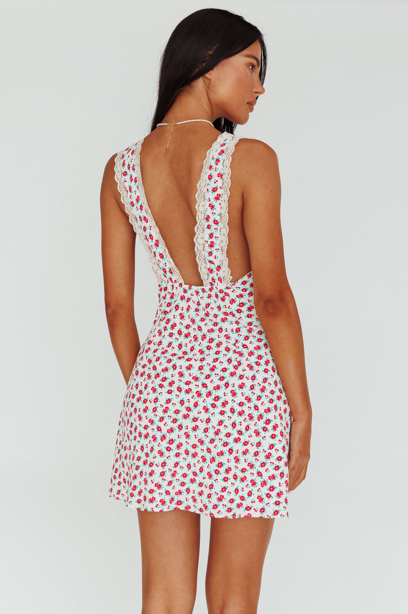 Vigo Lace Trim Sundress Floral White by Selfie Leslie