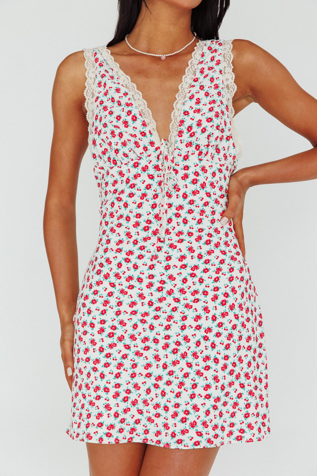 Vigo Lace Trim Sundress Floral White by Selfie Leslie