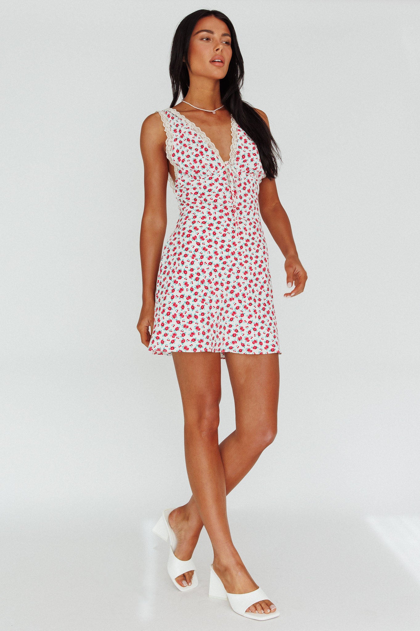 Vigo Lace Trim Sundress Floral White by Selfie Leslie