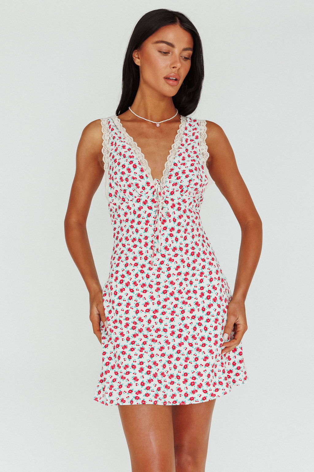 Vigo Lace Trim Sundress Floral White by Selfie Leslie