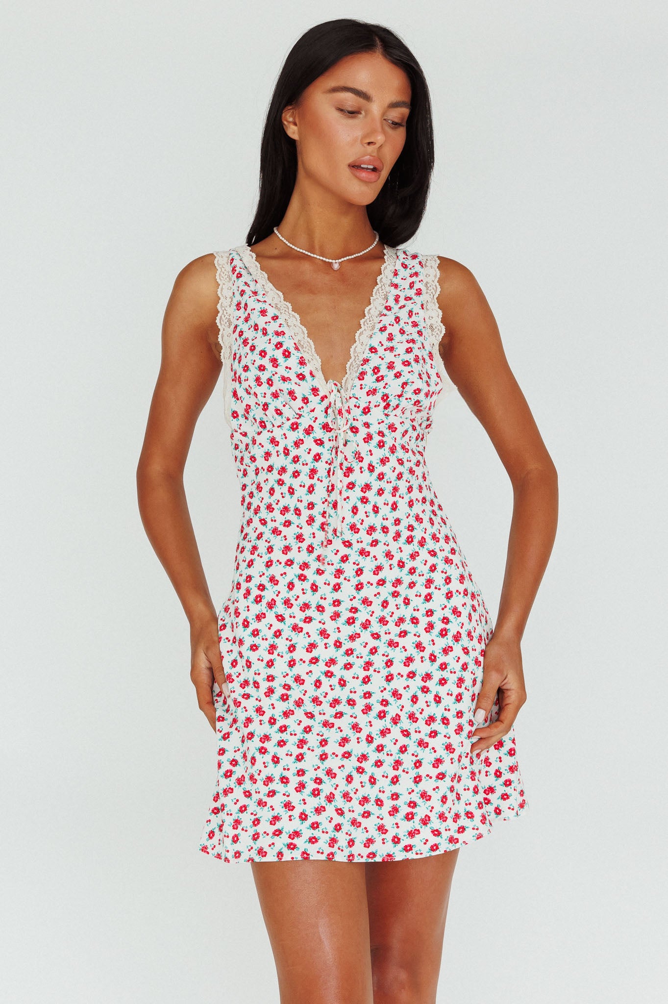 Vigo Lace Trim Sundress Floral White by Selfie Leslie