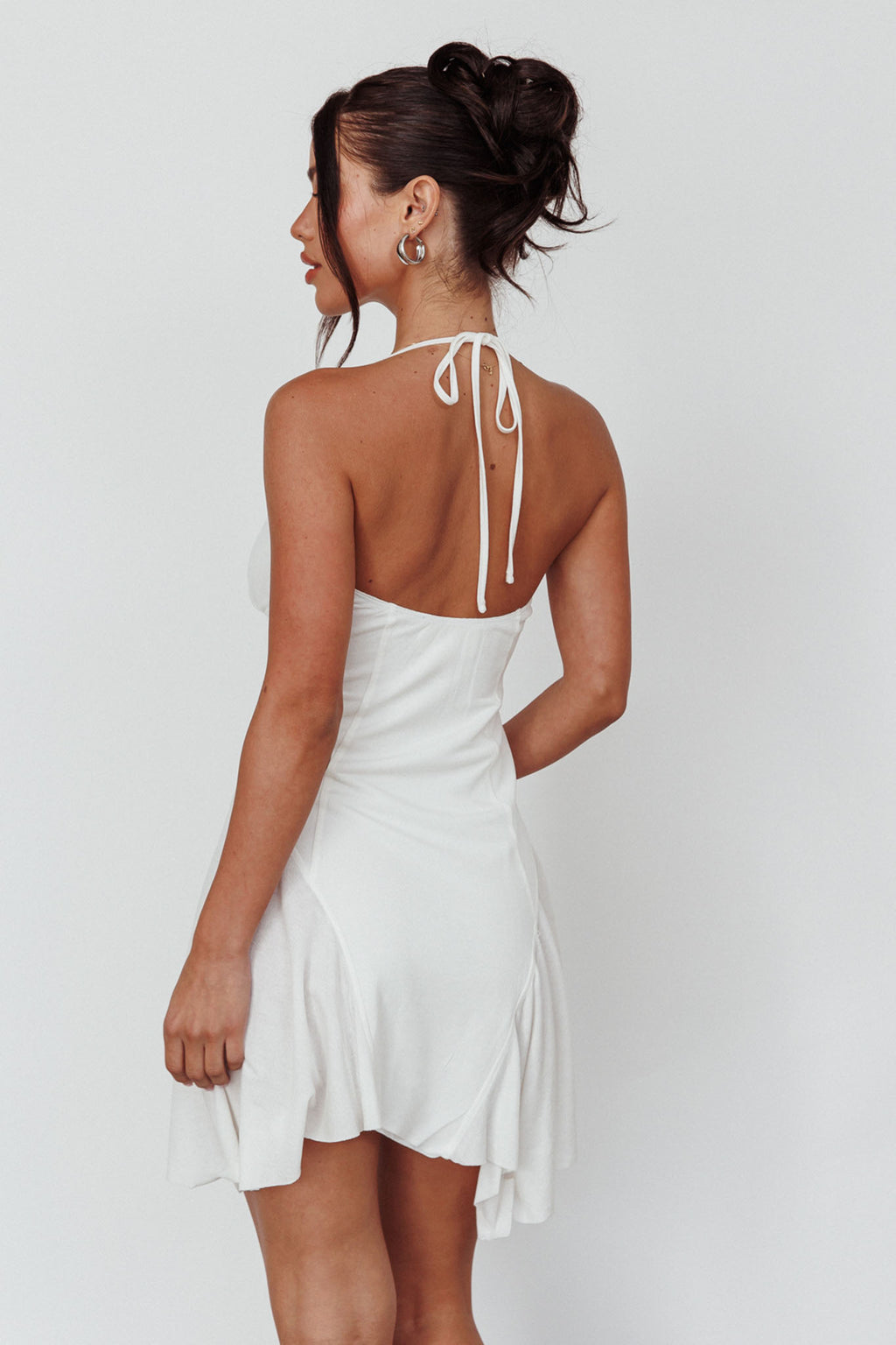 Sidonie Halterneck Godet Hem Mini Dress White by Selfie Leslie