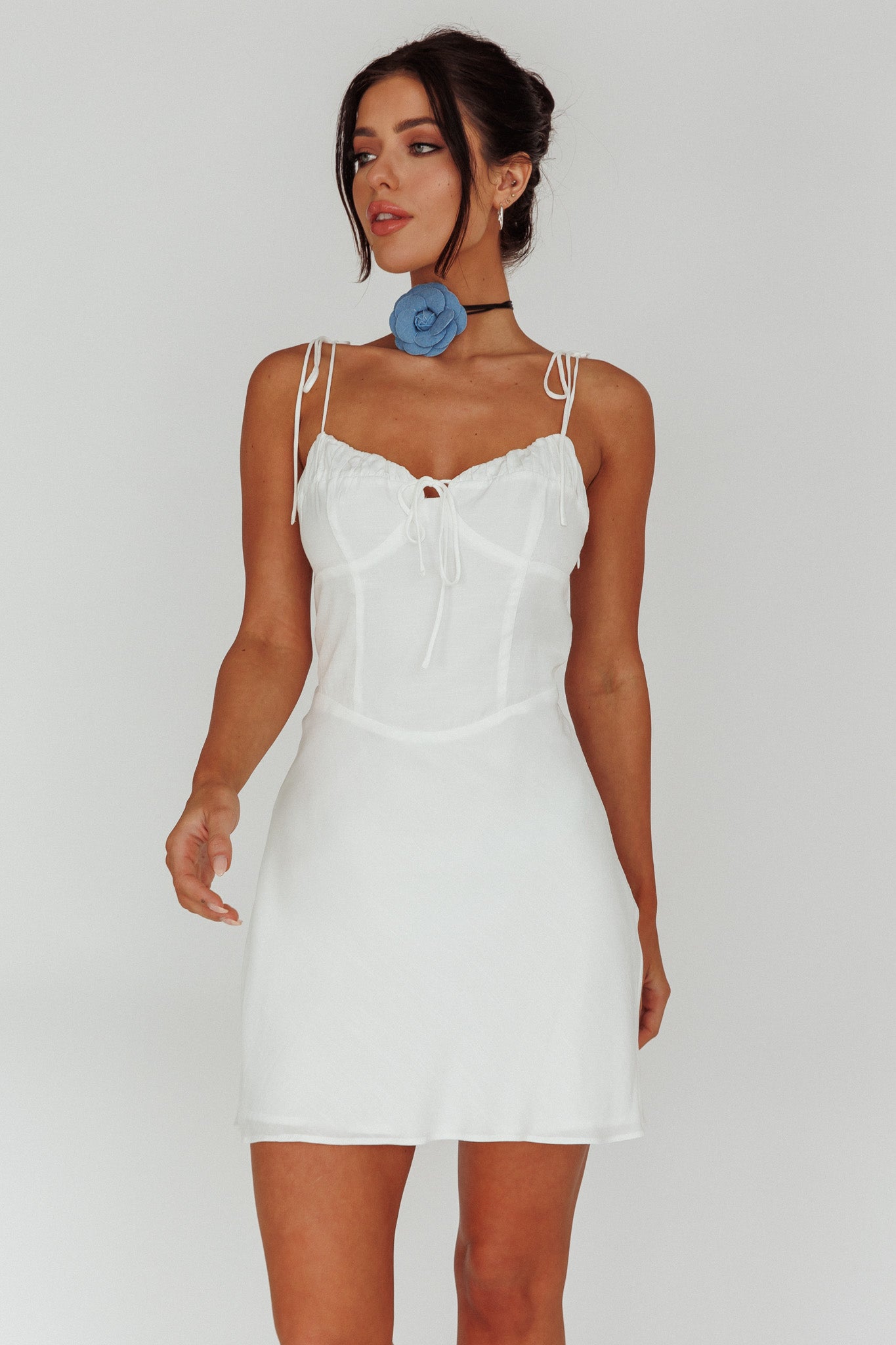 Heavenly Feels Tied Shoulder Mini Dress White by Selfie Leslie
