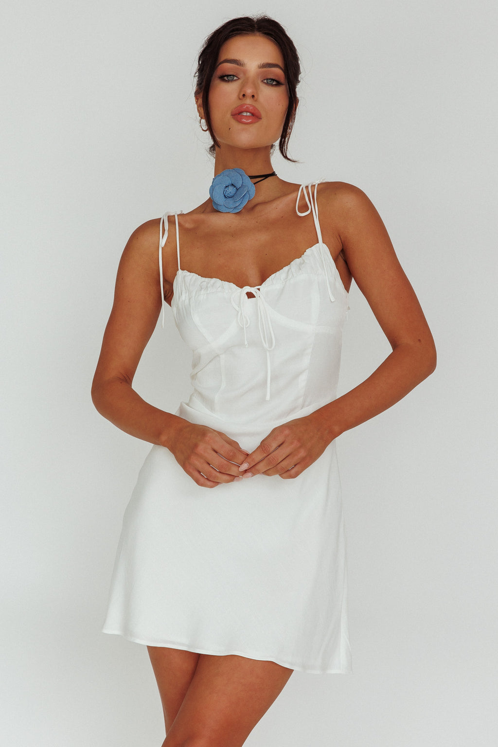 Heavenly Feels Tied Shoulder Mini Dress White by Selfie Leslie