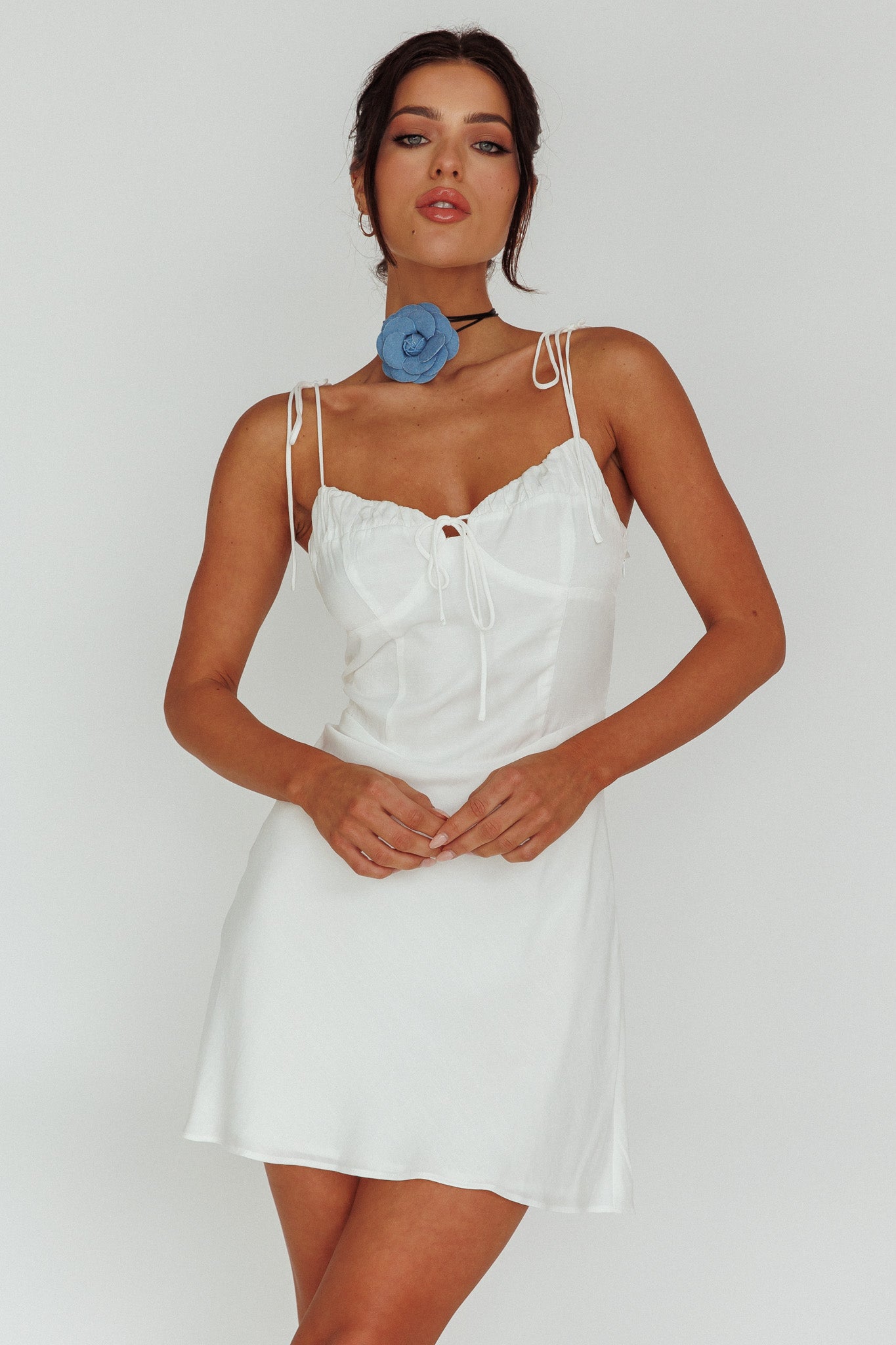 Heavenly Feels Tied Shoulder Mini Dress White by Selfie Leslie
