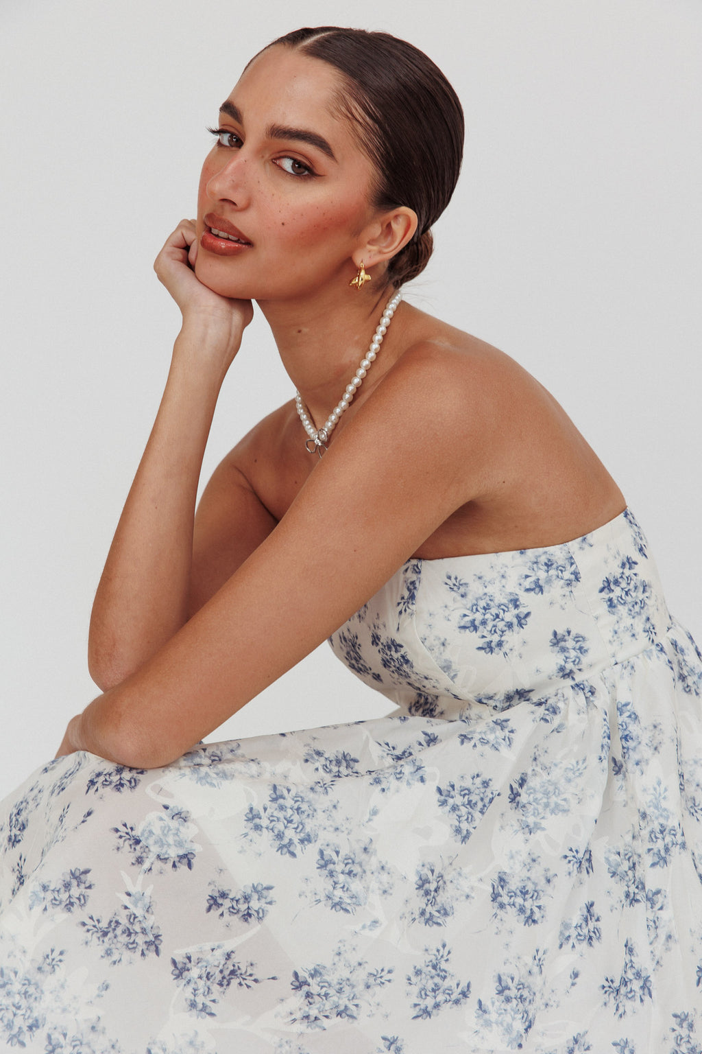 Vitoria Strapless Babydoll Dress Floral Blue by Selfie Leslie