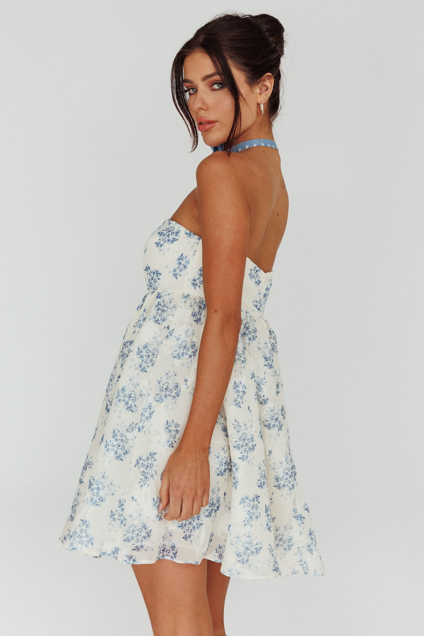 Vitoria Strapless Babydoll Dress Floral Blue L Vitoria Strapless Babydoll Dress Floral Blue L