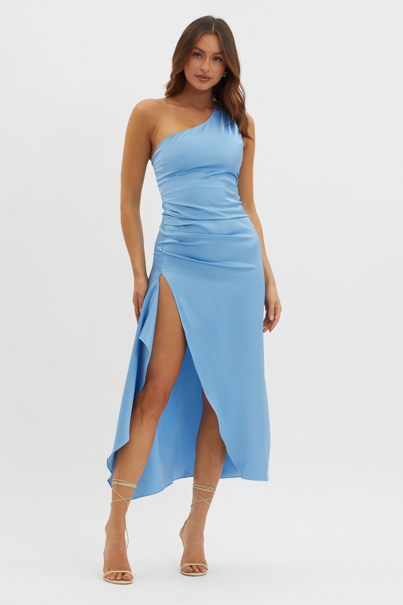 Salut One-Shoulder Midi Dress Slate Blue by Selfie Leslie