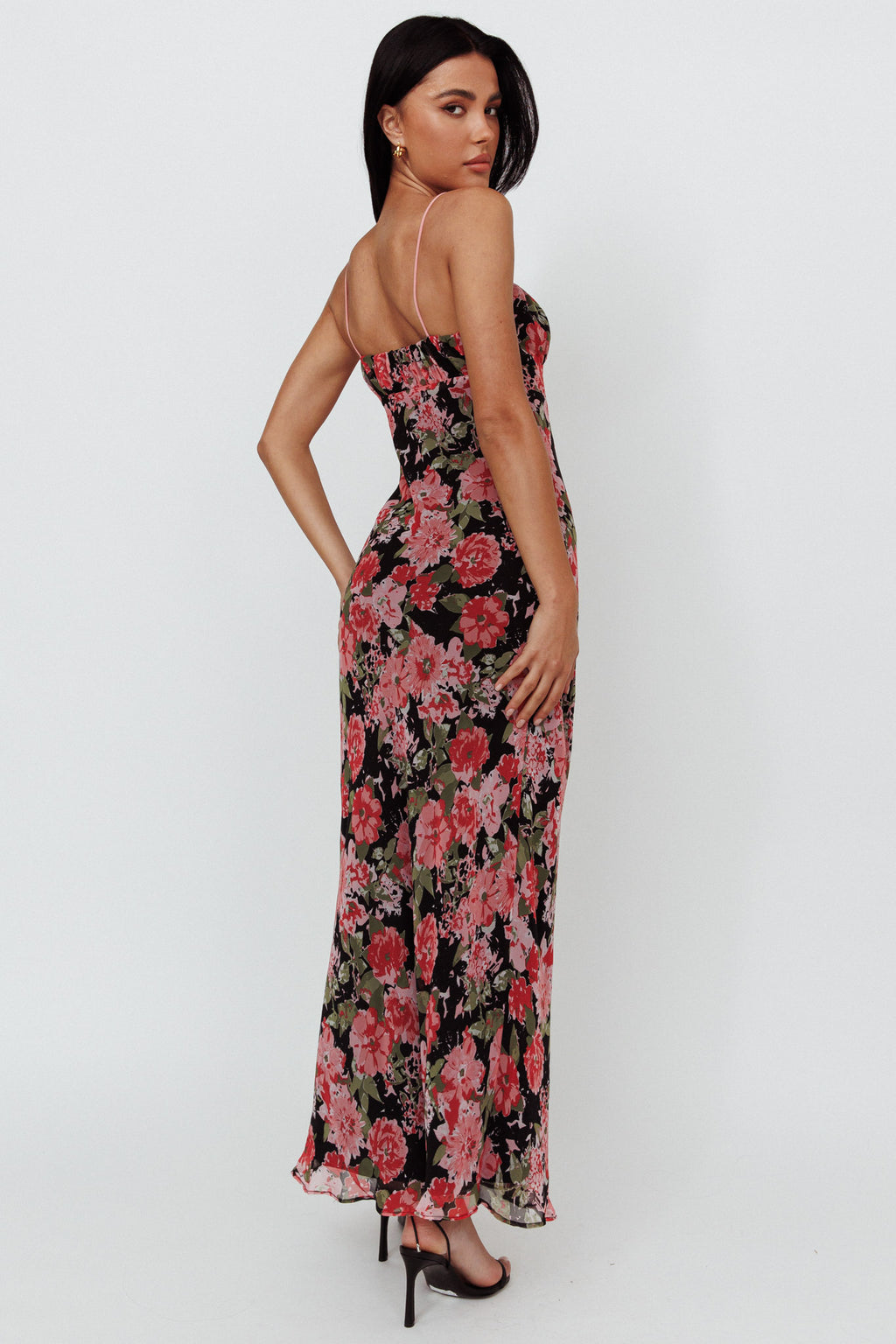 Essence String Tie Bust Maxi Dress Floral Black by Selfie Leslie