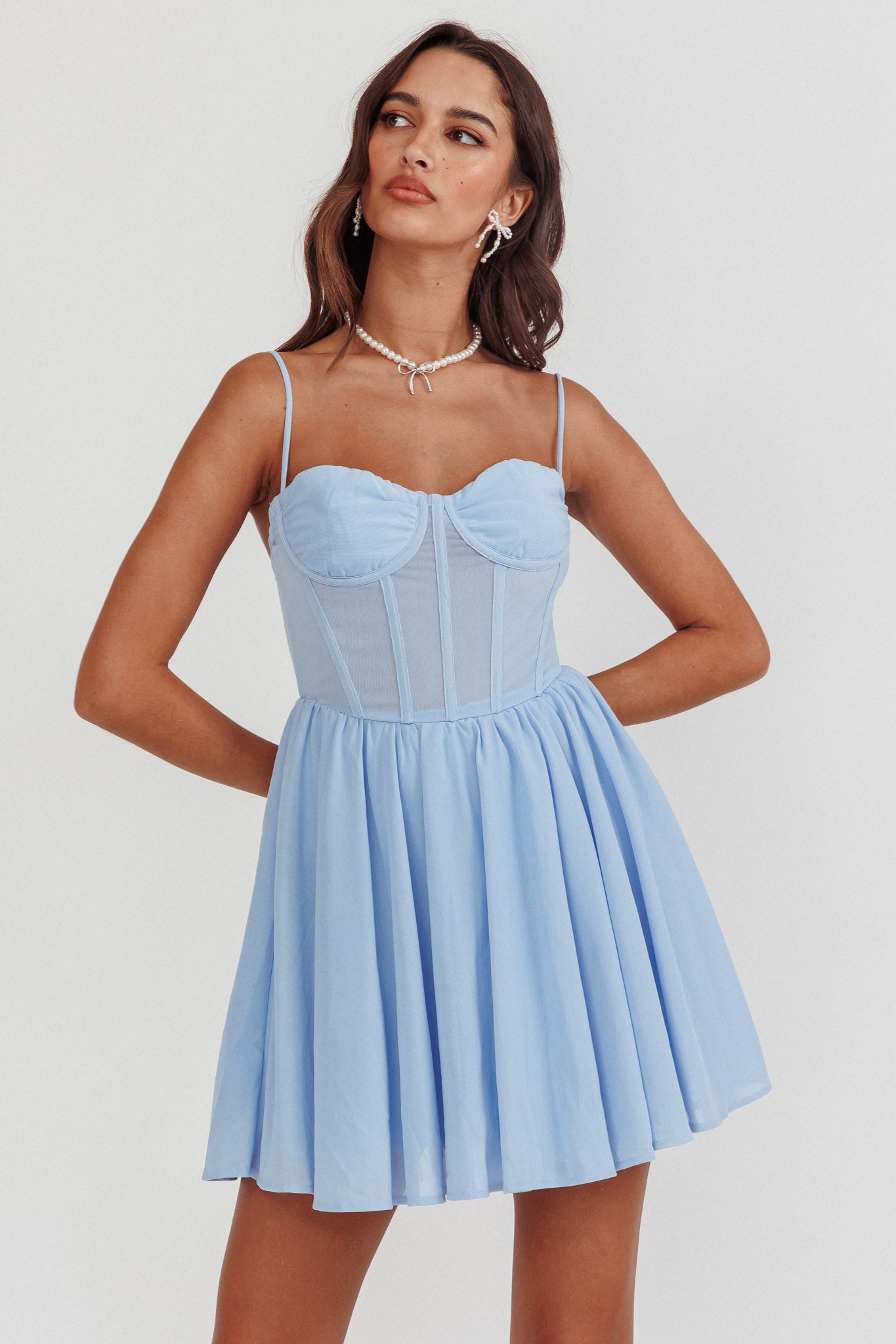 Lovers High Bustier Mini Dress Powder Blue by Selfie Leslie