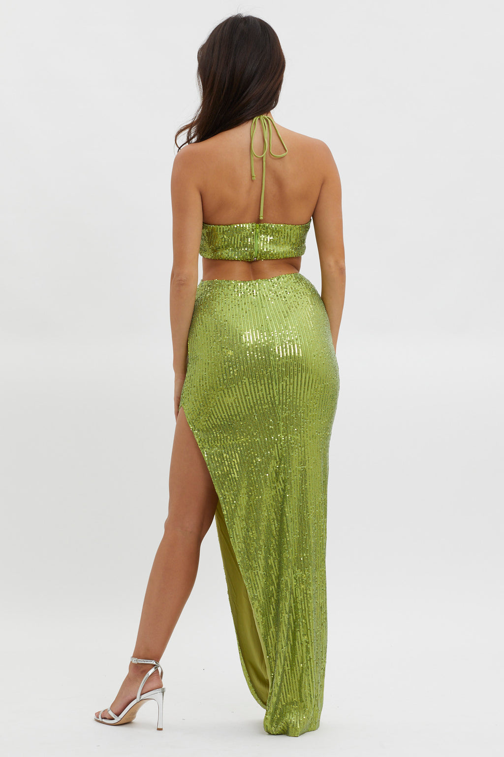 Astral Halterneck Sequin Dress Lime by Selfie Leslie