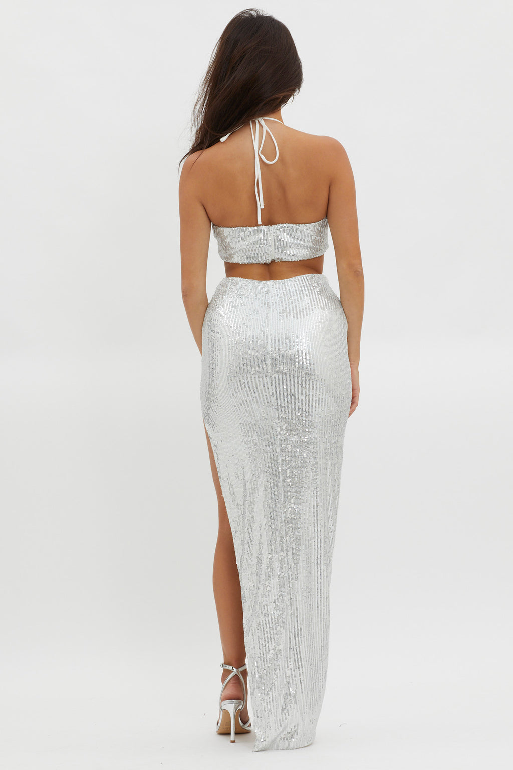Astral Halterneck Sequin Dress Silver by Selfie Leslie