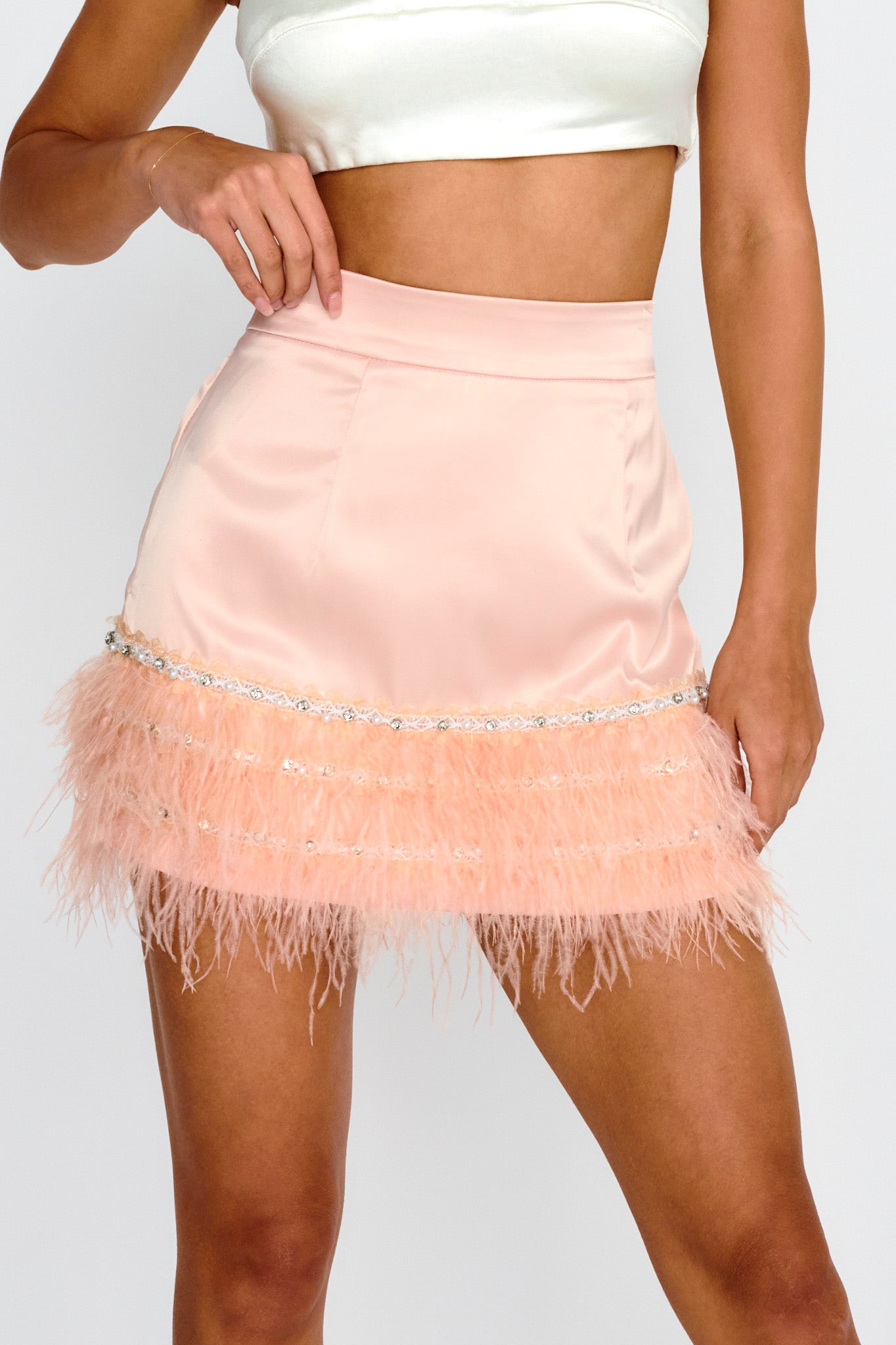Shop the Sashay Feather Trim Mini Skirt Pink