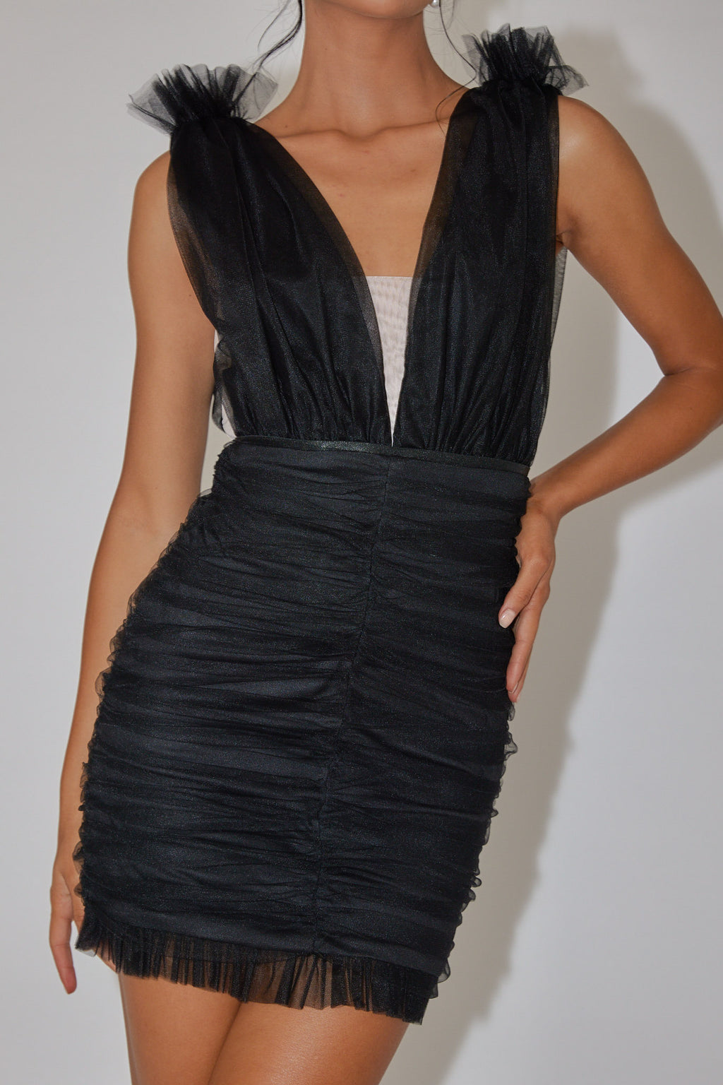 Gwedith Twist Bust Midi Dress Black by Selfie Leslie