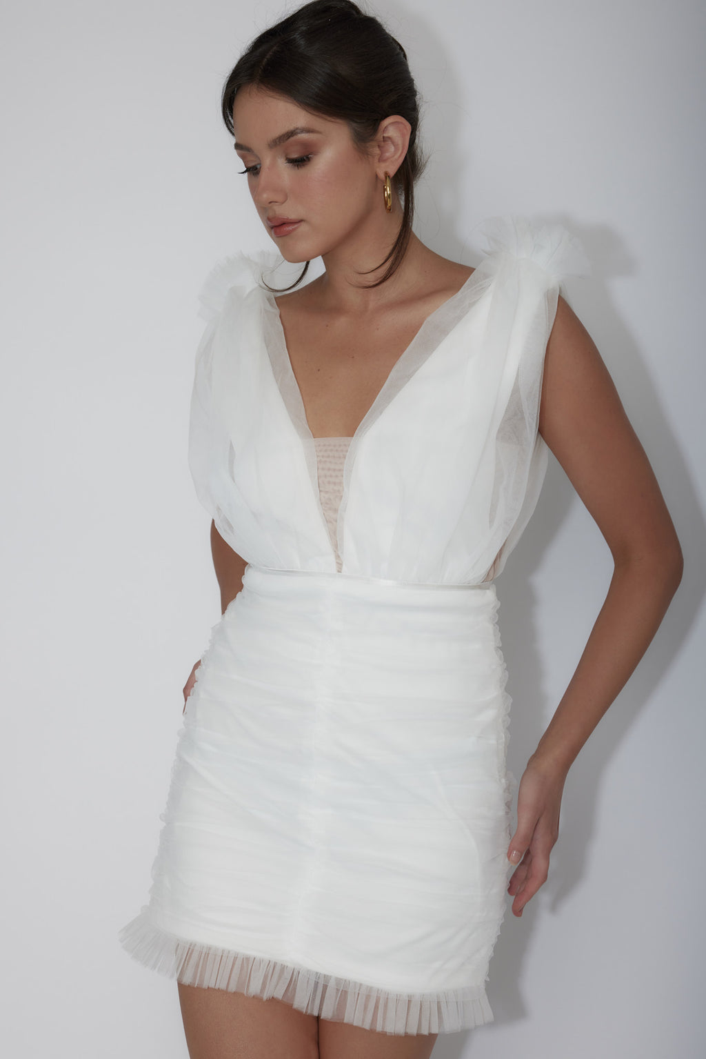 Gwedith Twist Bust Midi Dress Off White by Selfie Leslie
