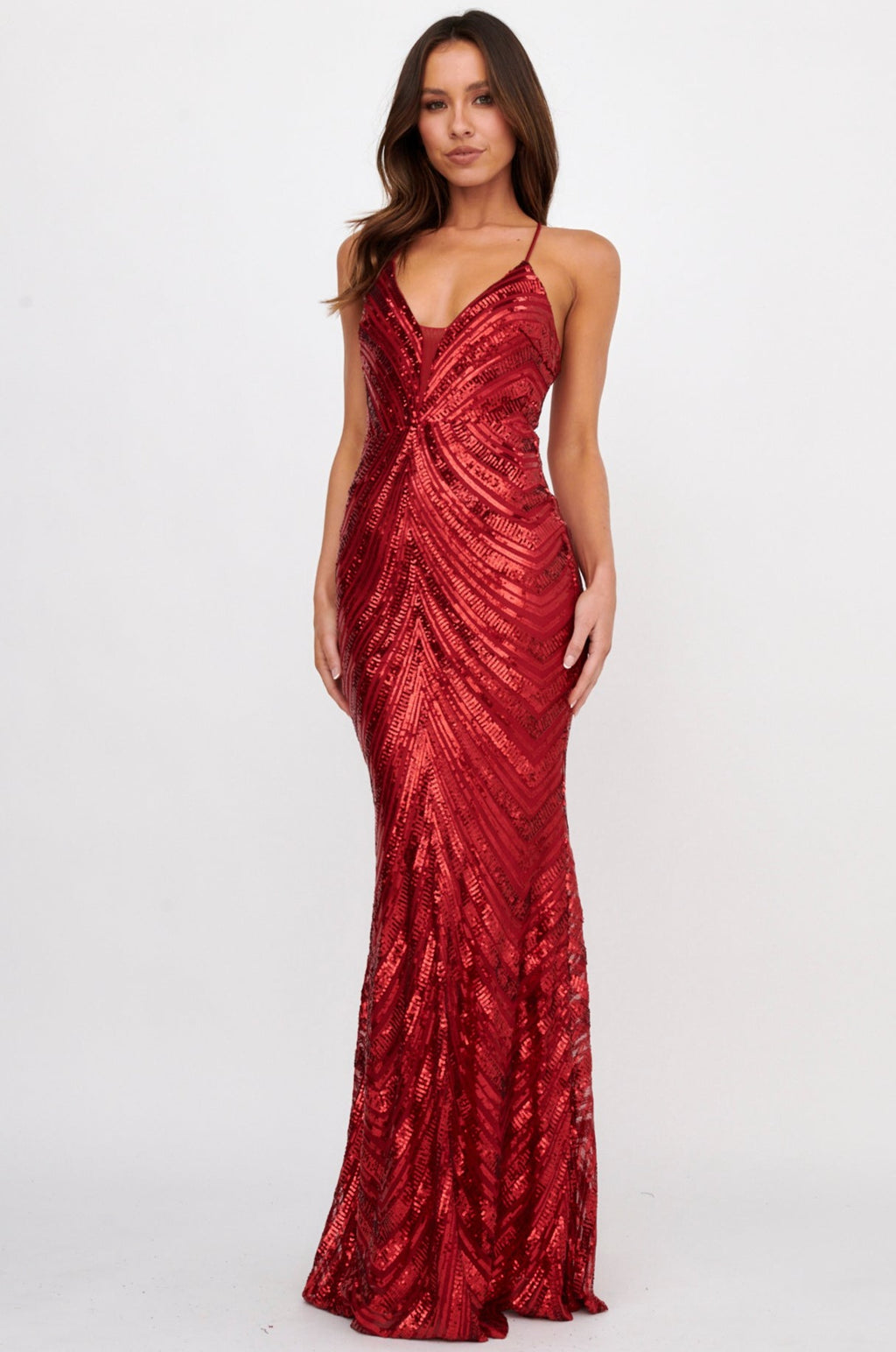 Dalila Open Tied Back Sequin Maxi Dress Red by Selfie Leslie