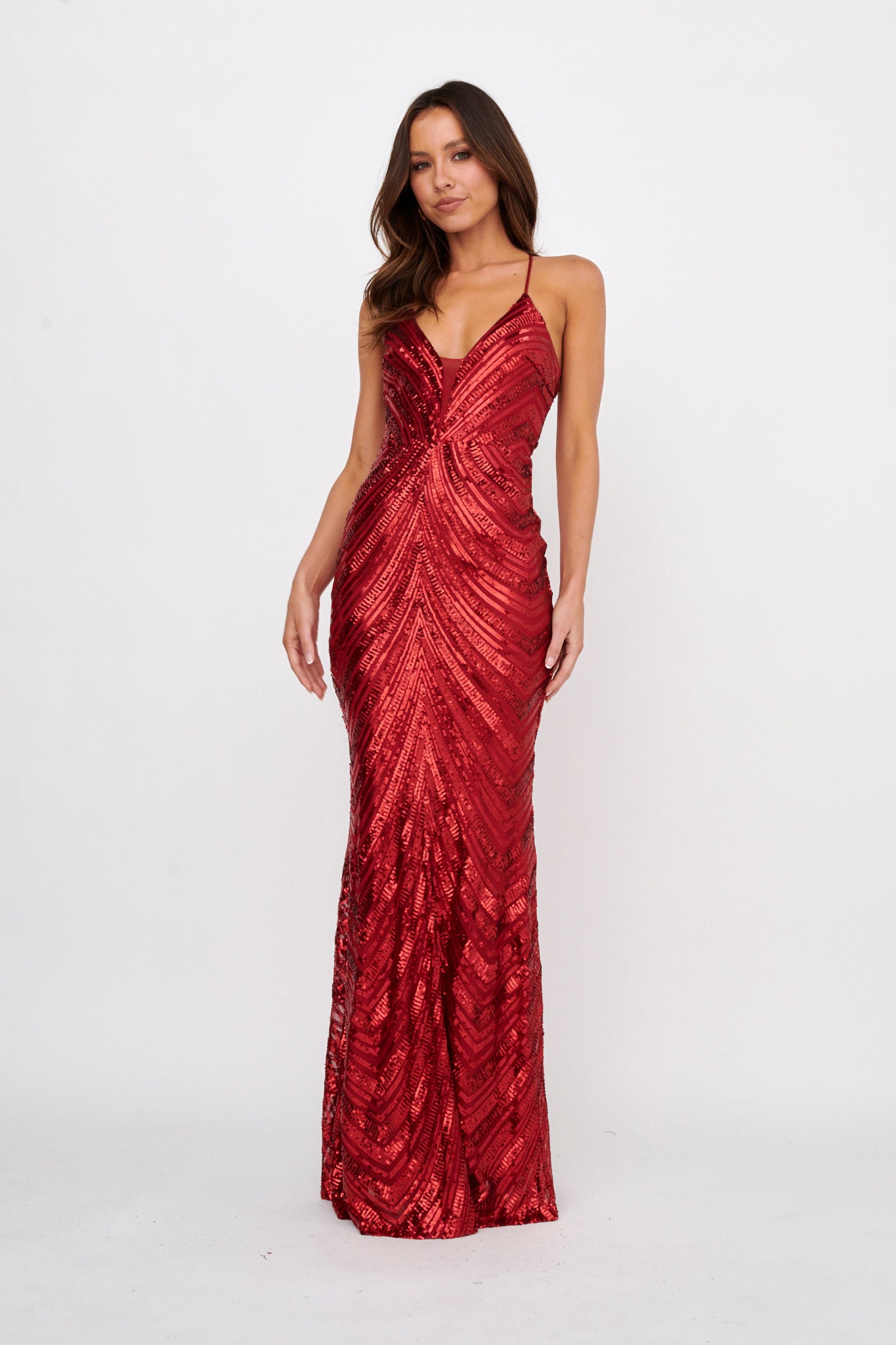 red sparkle maxi dress Dalila Open Tied Back Sequin Maxi Dress Red
