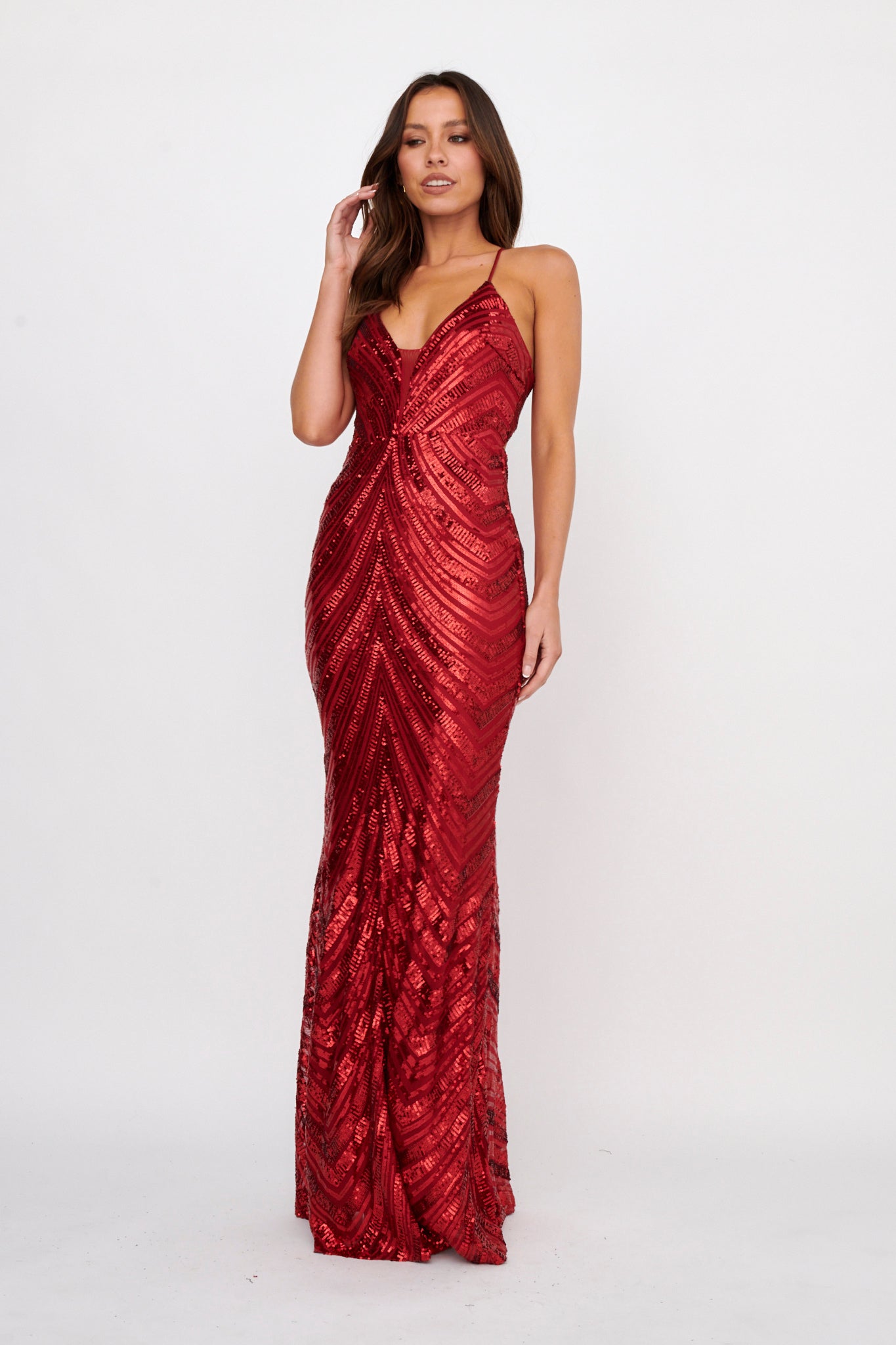 Dalila Open Tied Back Sequin Maxi Dress Red