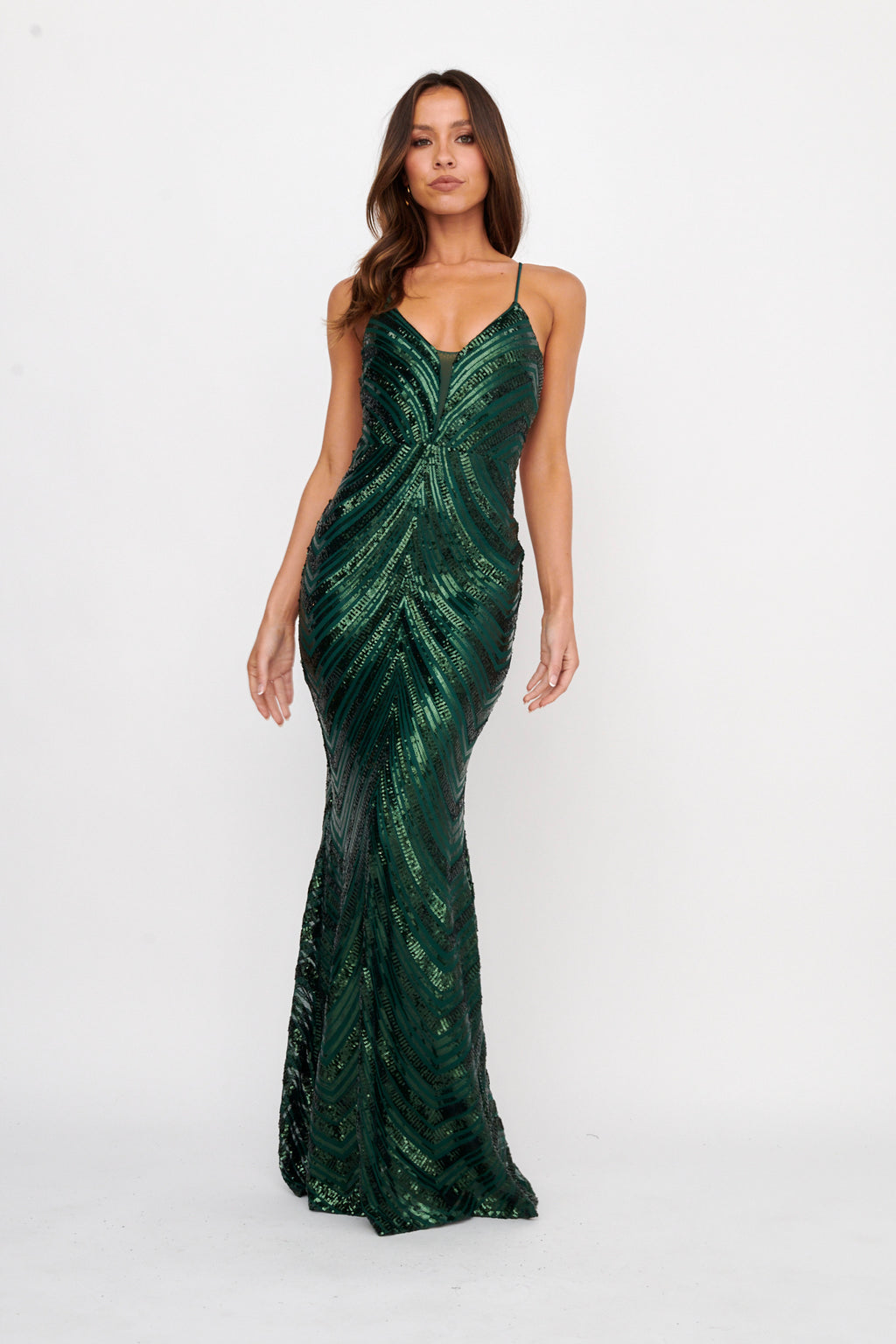 Dalila Open Tied Back Sequin Maxi Dress Hunter by Selfie Leslie