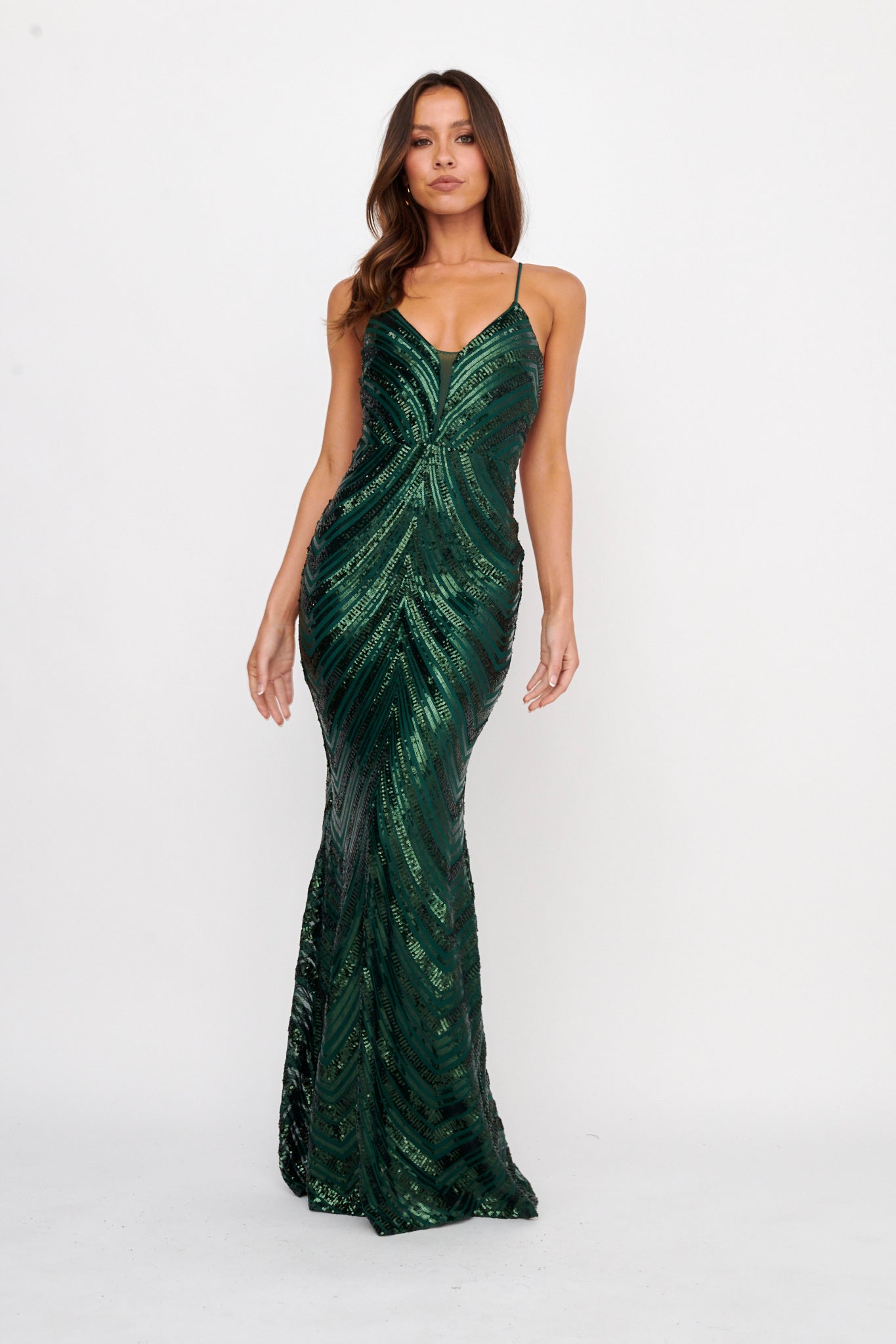 Dalila Open Tied Back Sequin Maxi Dress Hunter by Selfie Leslie