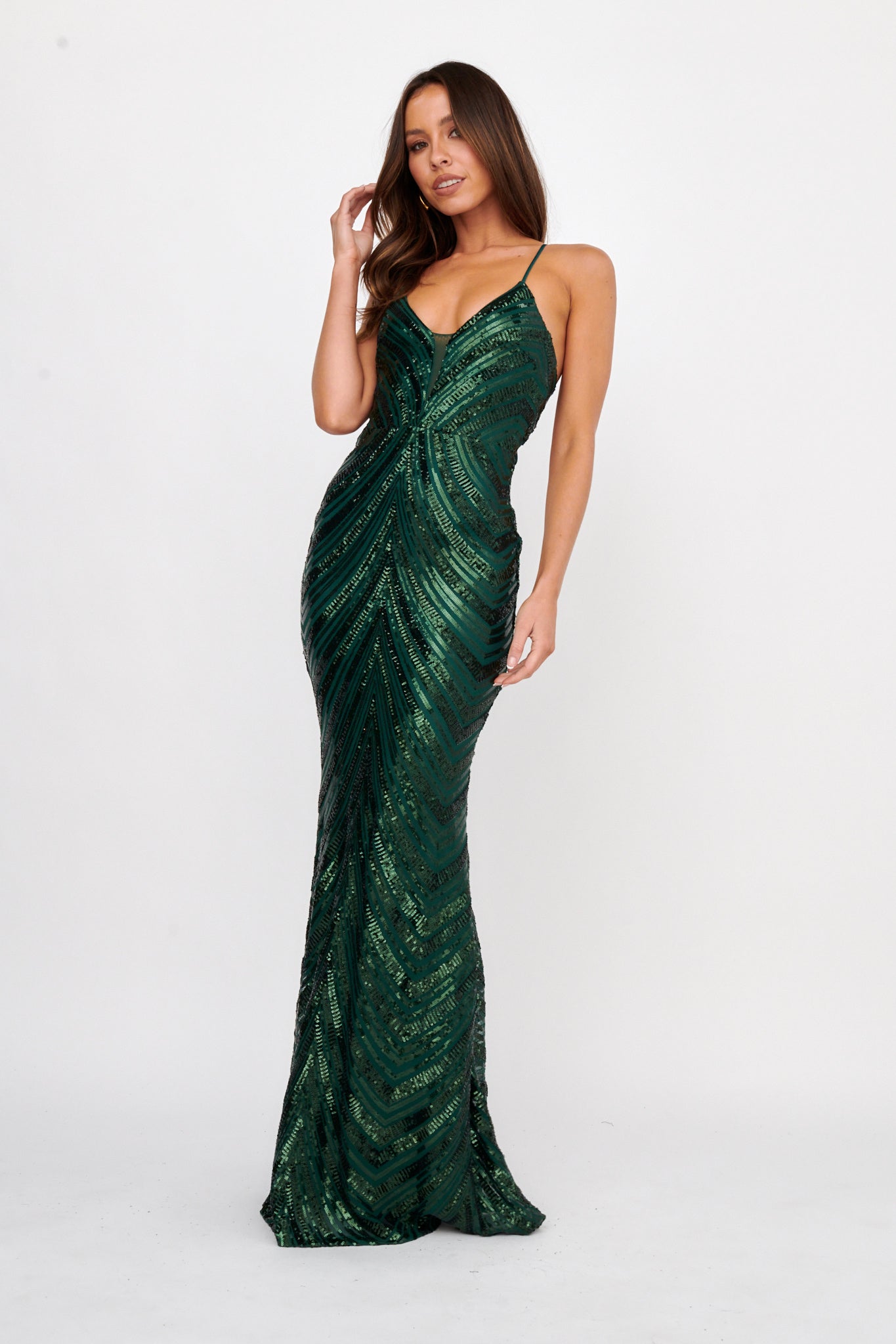Dalila Open Tied Back Sequin Maxi Dress Hunter by Selfie Leslie