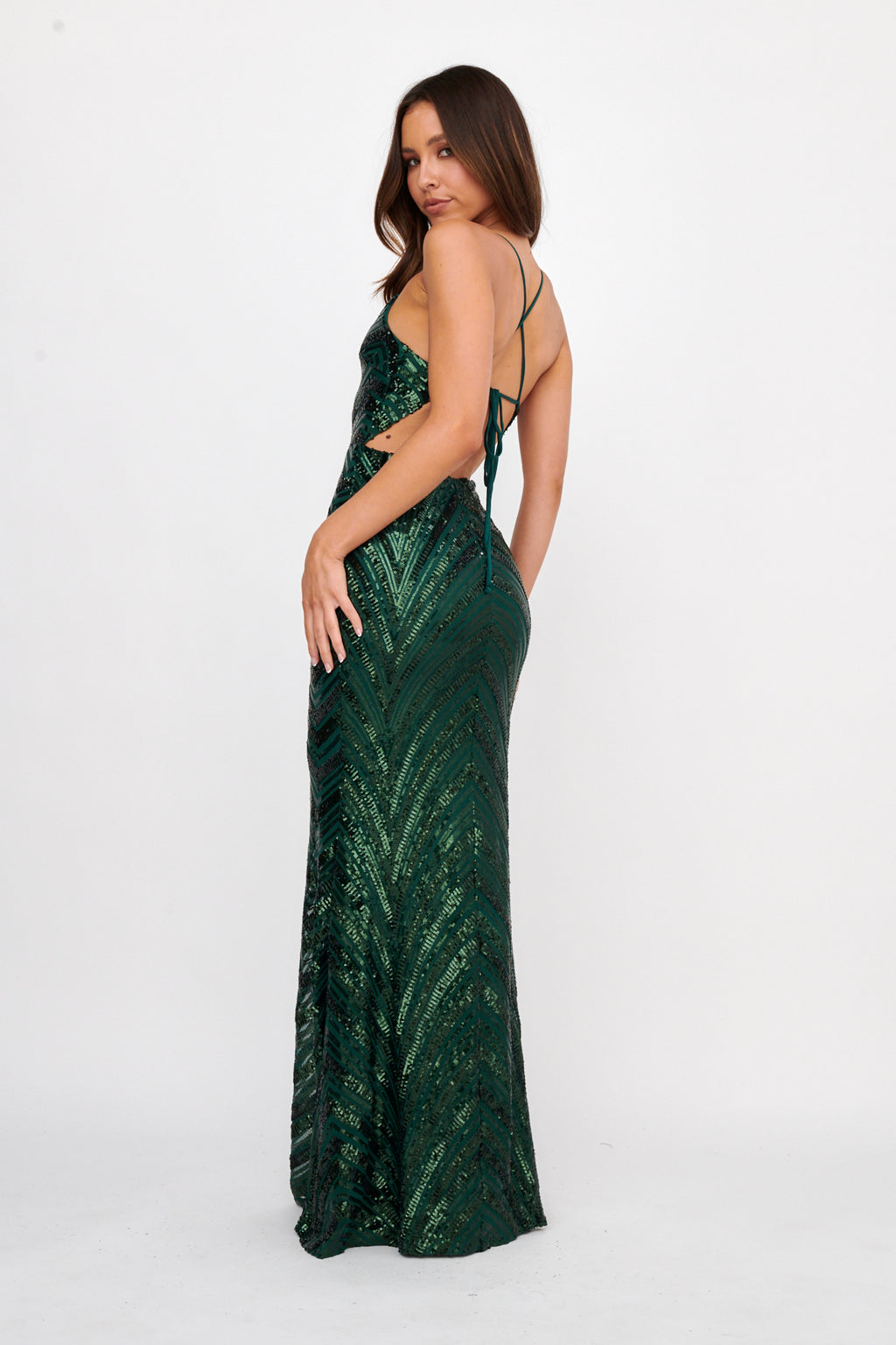 Dalila Open Tied Back Sequin Maxi Dress Hunter by Selfie Leslie